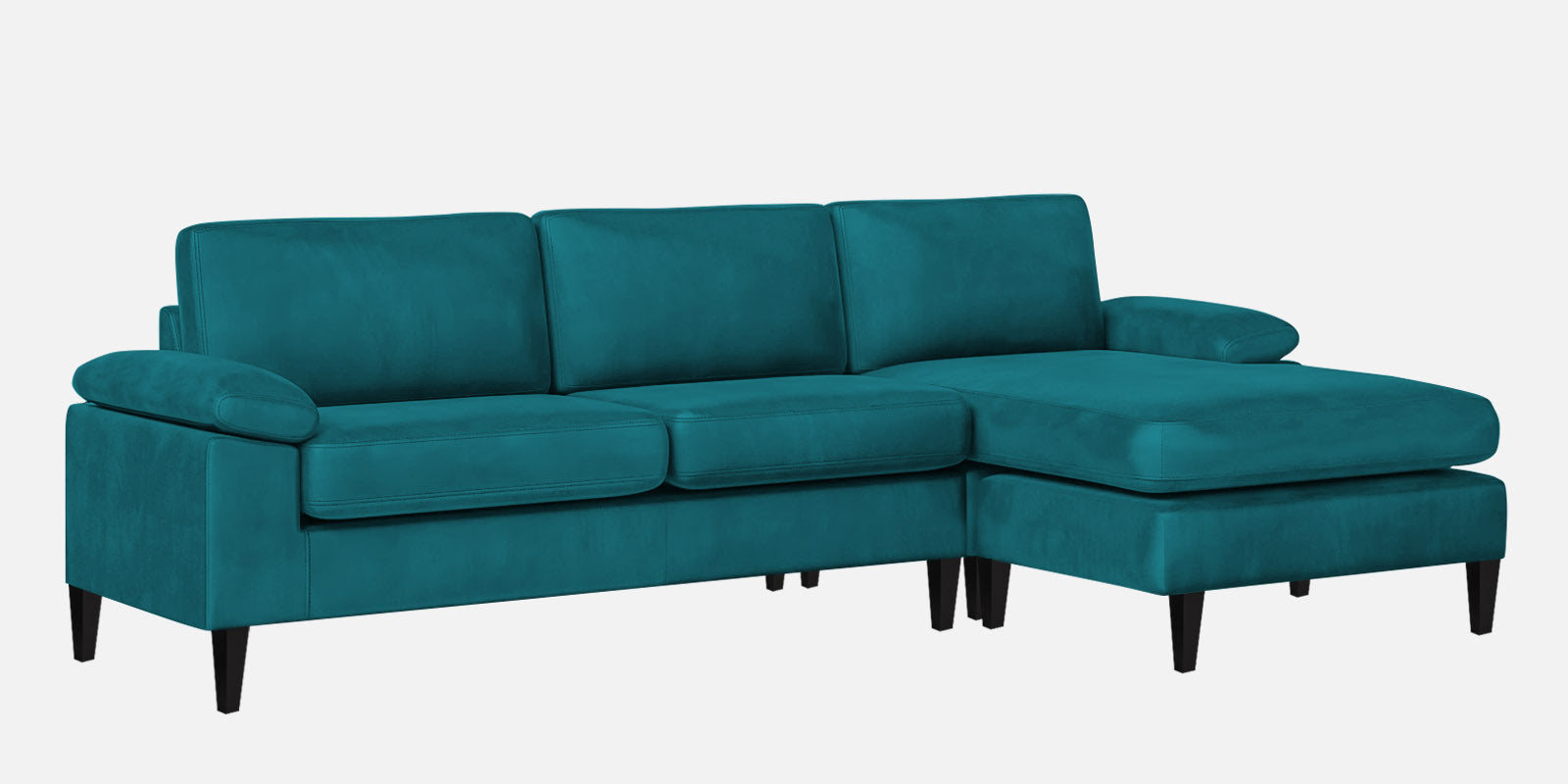 Vegas Velvet LHS Sectional Sofa (3+Lounger) In Pine Green Colour - Febonic Living
