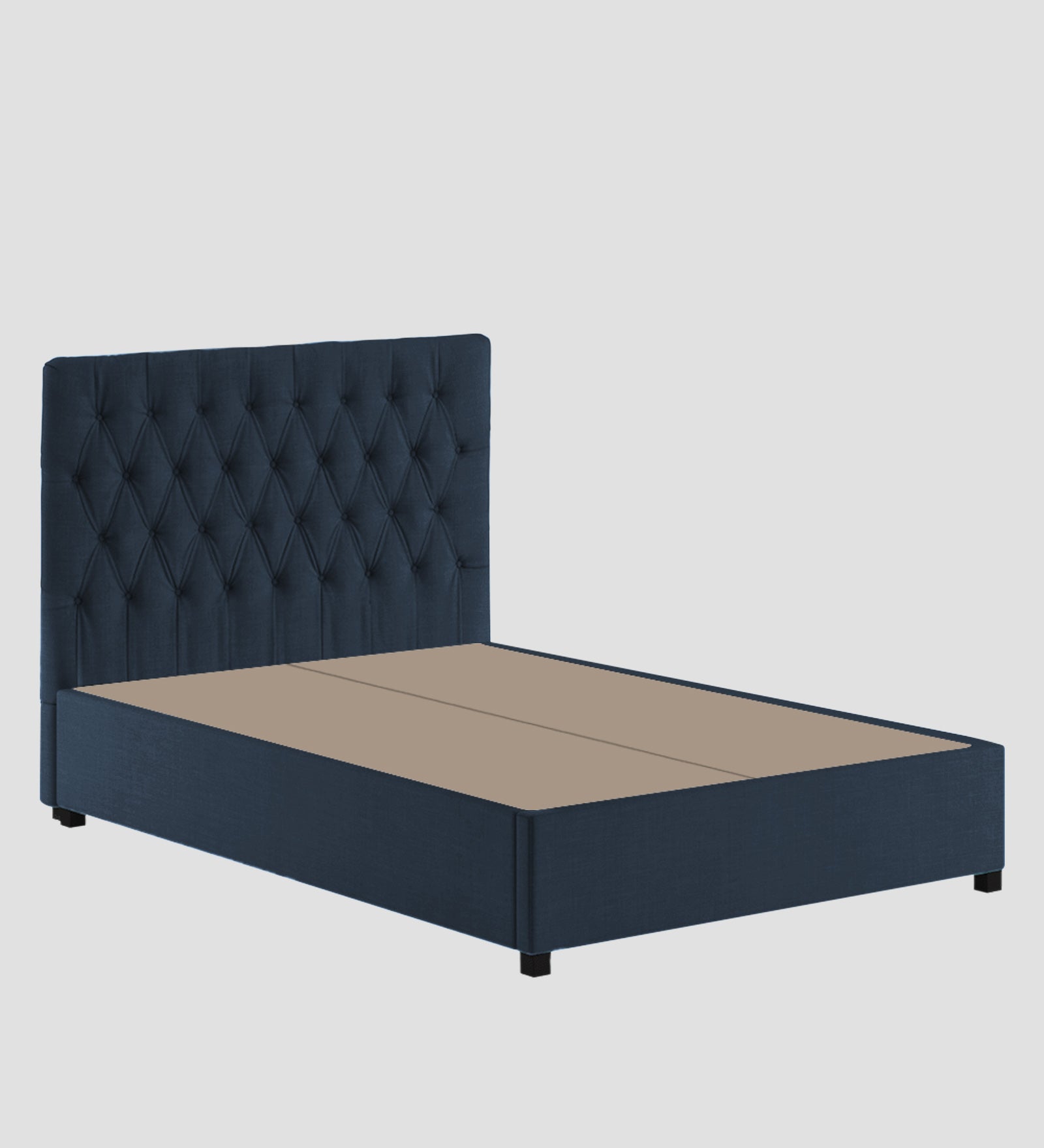 Isko Fabric King Size Bed In Denim Blue Colour With Storage Box - Febonic Living