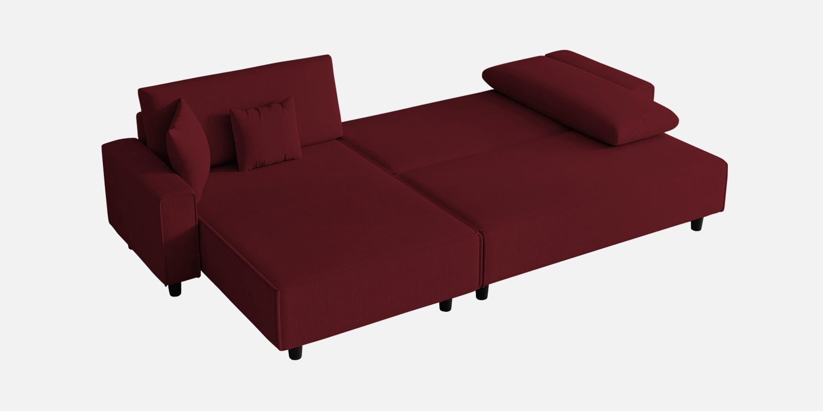 Peach Fabric RHS 6 Seater Sofa Cum Bed With Storage In Blood Maroon Colour - Febonic Living