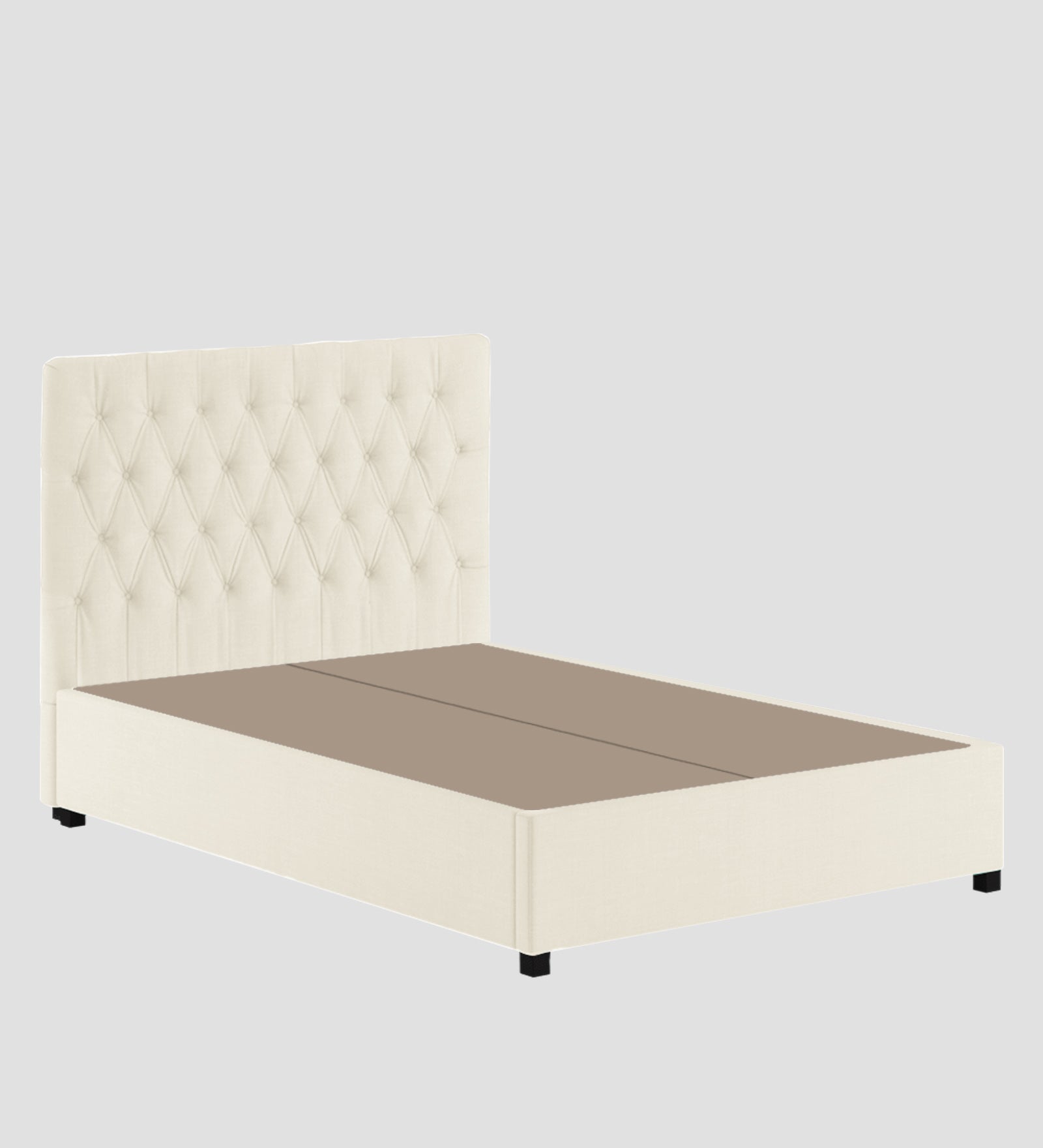 Isko Fabric King Size Bed In Ivory Cream Colour With Storage Box - Febonic Living