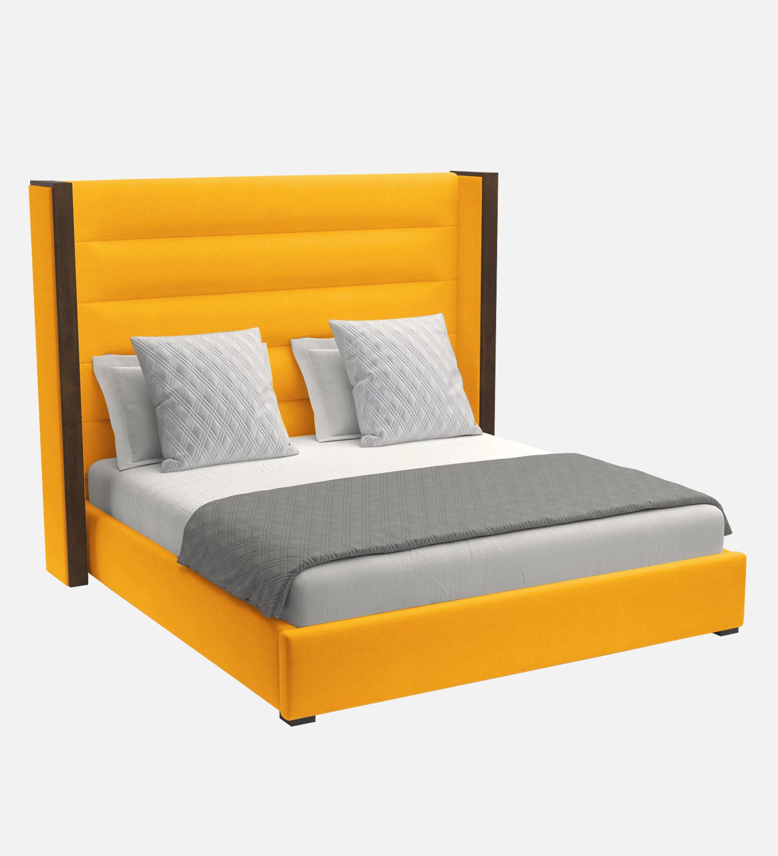 Sunny Fabric Queen Size Bed In Bold Yellow Colour - Febonic Living