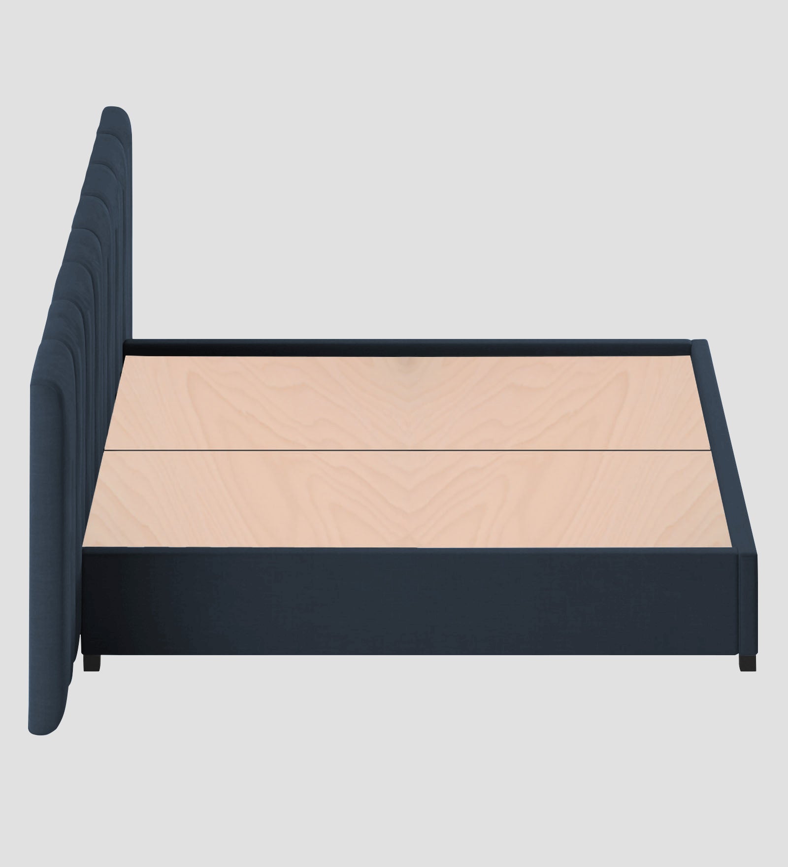 Nora Fabric Upholstered King Size Bed In Denim Blue Colour With Box Storage - Febonic Living