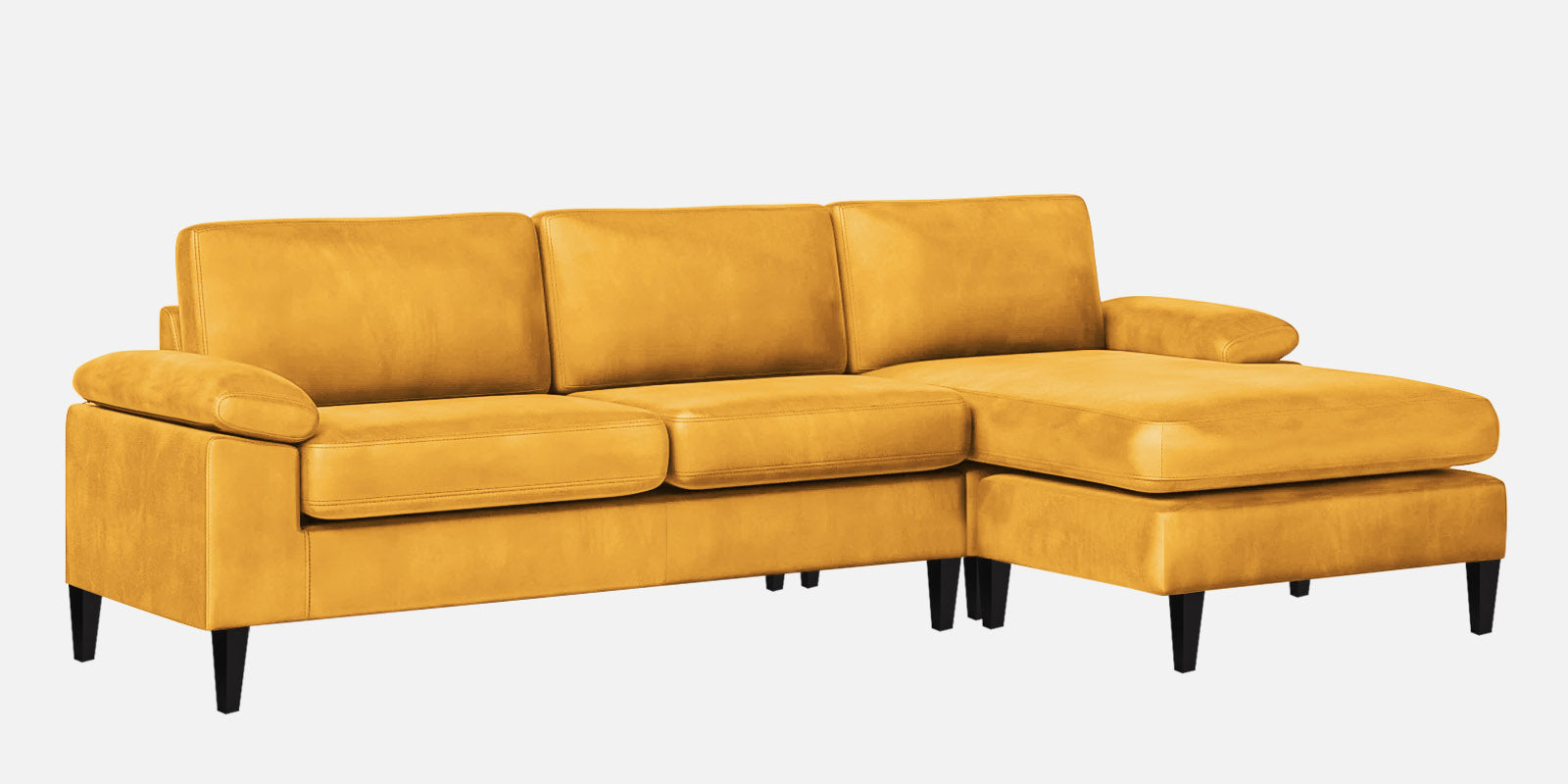 Vegas Velvet LHS Sectional Sofa (3+Lounger) In Turmeric yellow Colour - Febonic Living