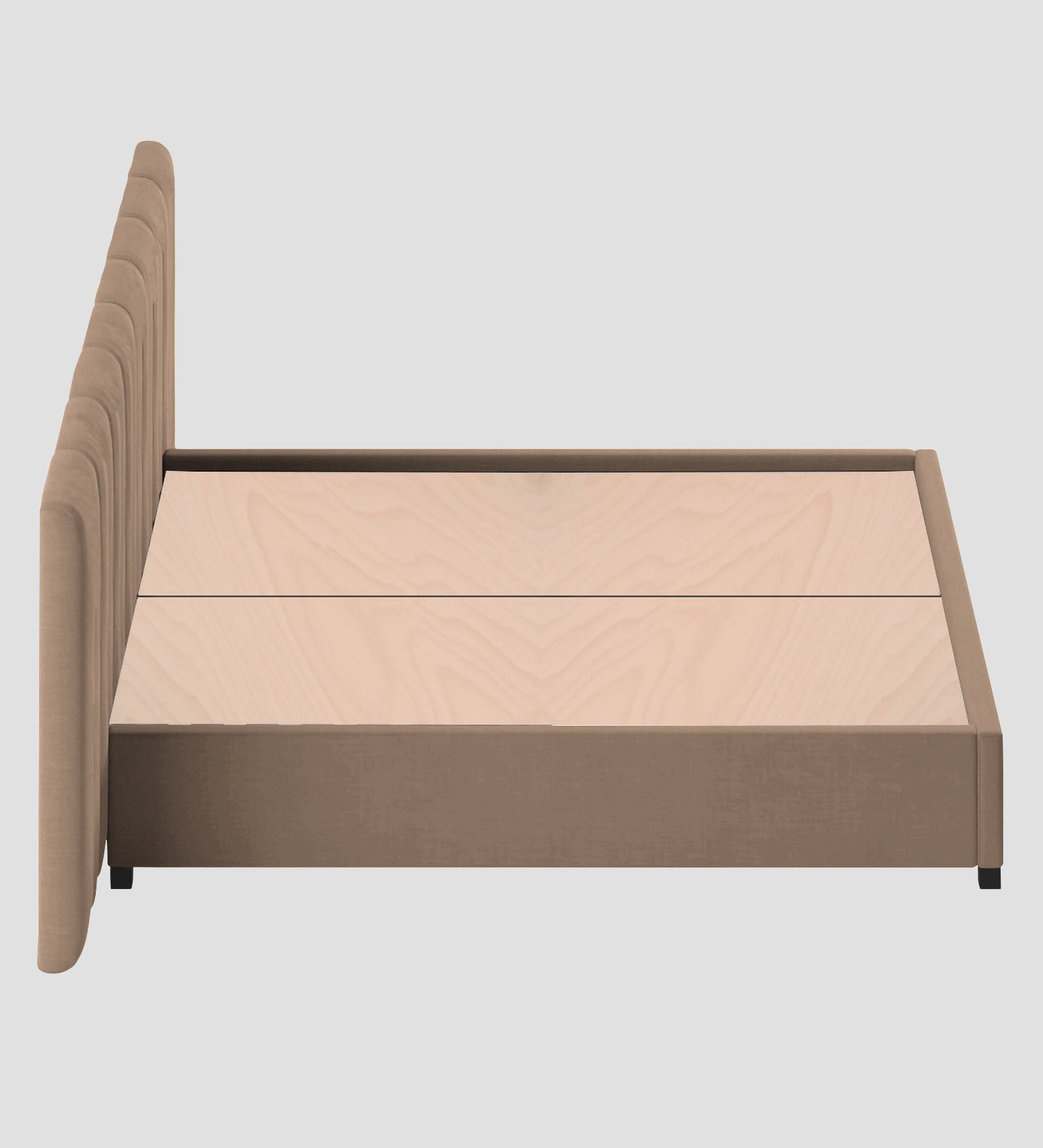 Nora Fabric Queen Size Bed In Cookie Beige Colour With Box Storage