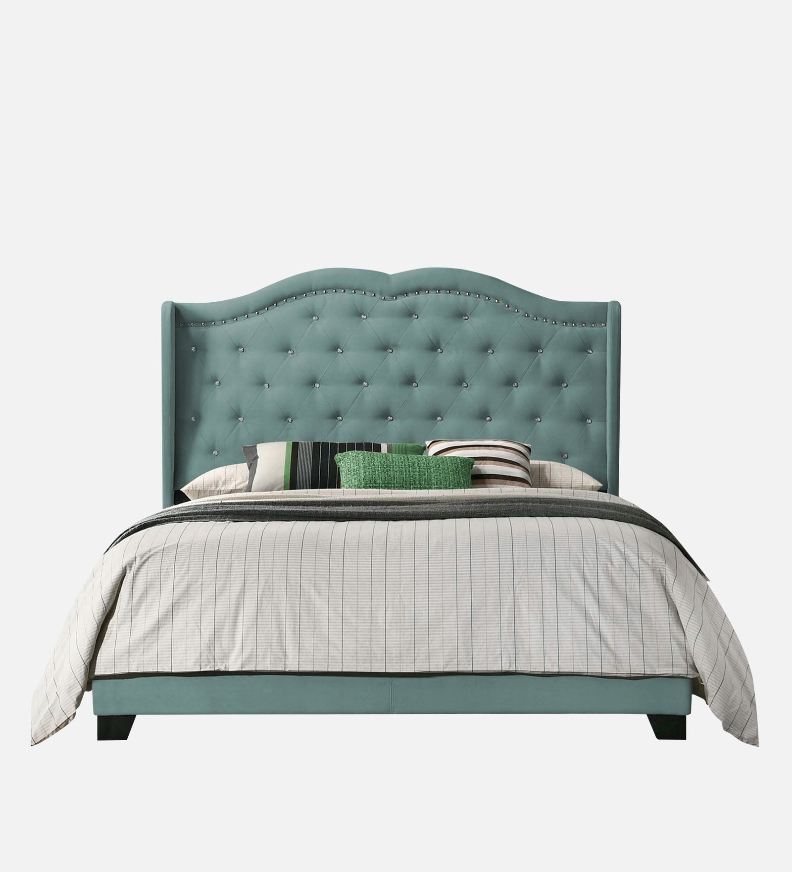 Blake Fabric Queen Size Bed in Suka Blue Colour - Febonic Living