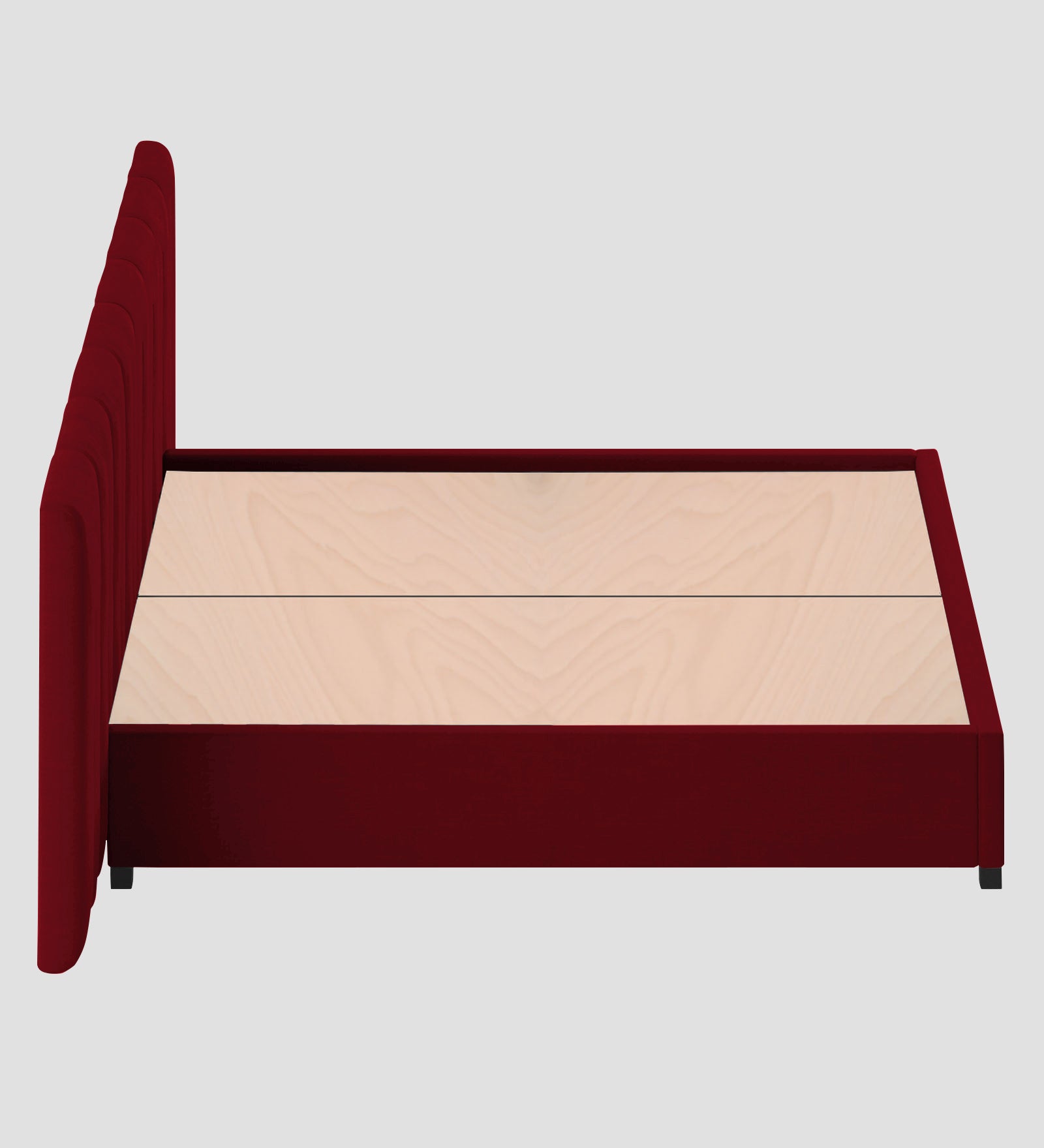Nora Fabric Queen Size Bed In Ruby Red Colour With Box Storage