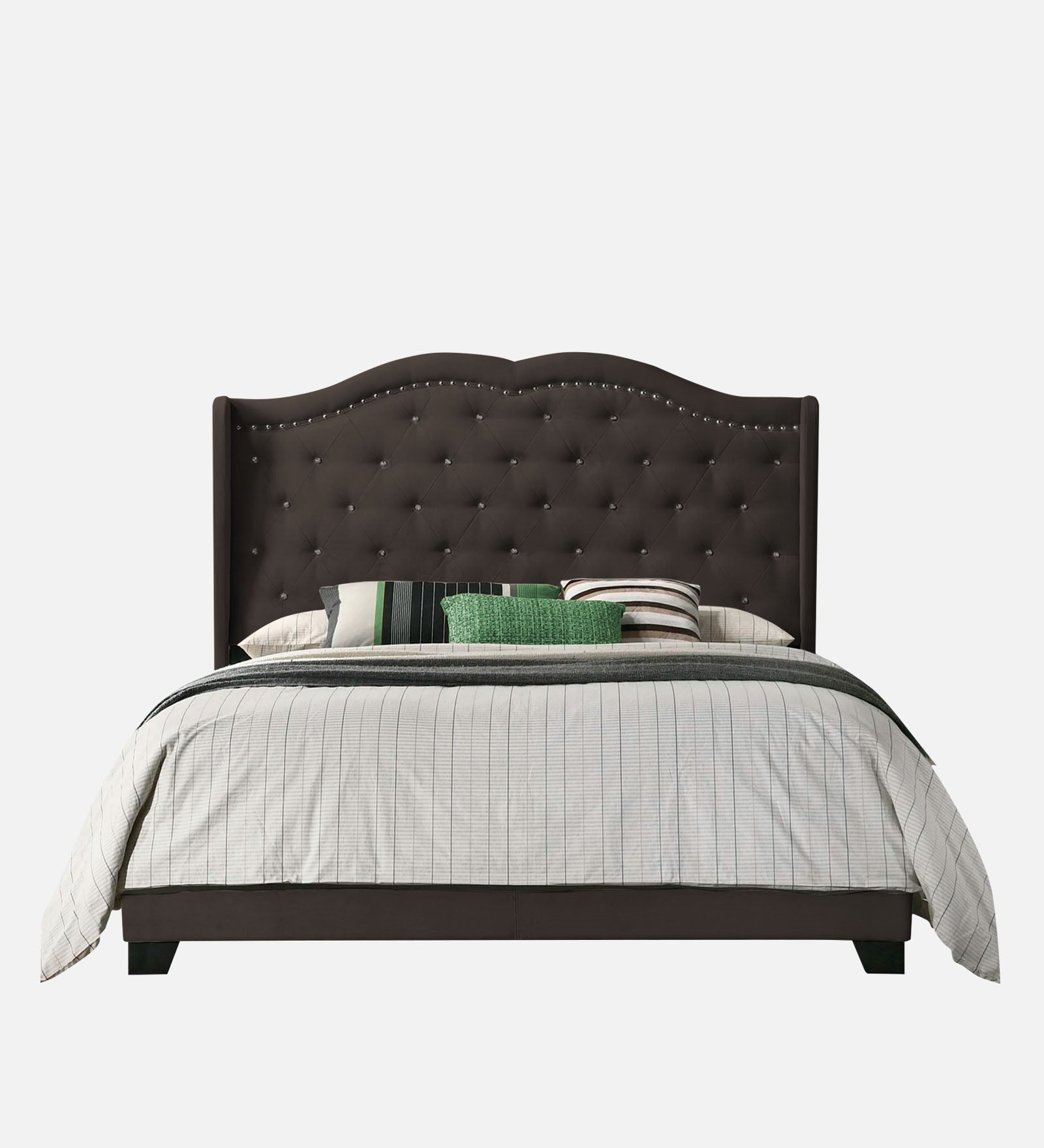 Blake Fabric Queen Size Bed in Dark Brown Colour - Febonic Living