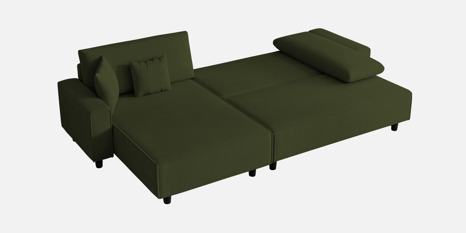 Peach Fabric RHS 6 Seater Sofa Cum Bed With Storage In Olive Green Colour - Febonic Living