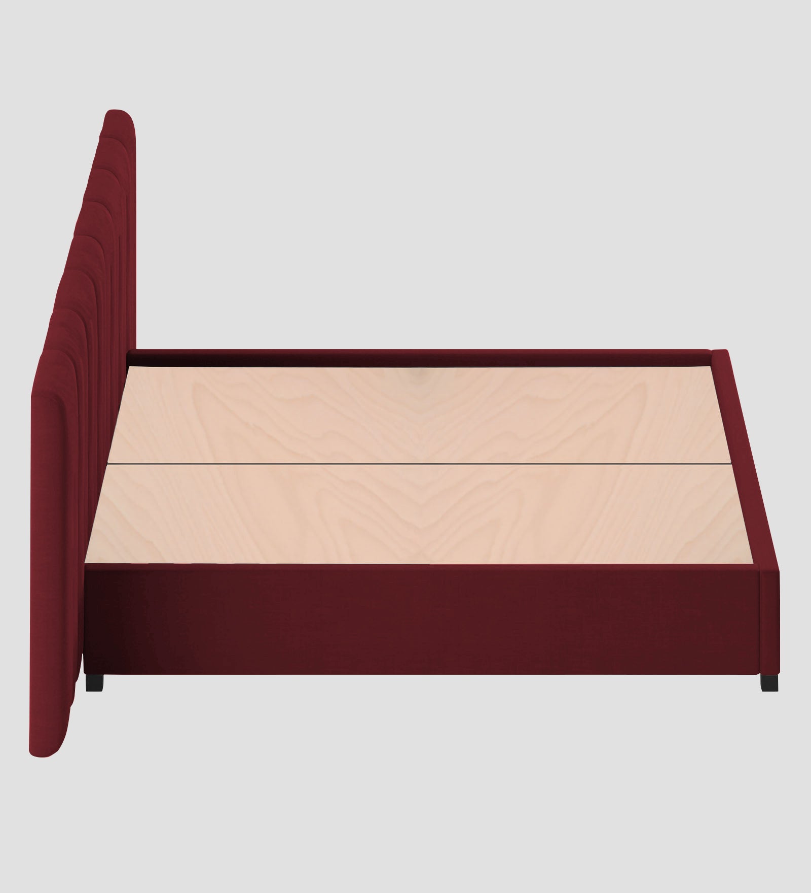 Nora Fabric Upholstered King Size Bed In Blood Maroon Colour With Box Storage - Febonic Living