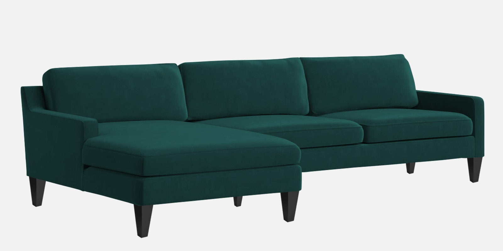 Jones Velvet RHS Sectional Sofa (3+Lounger) In Pine Green Colour - Febonic Living