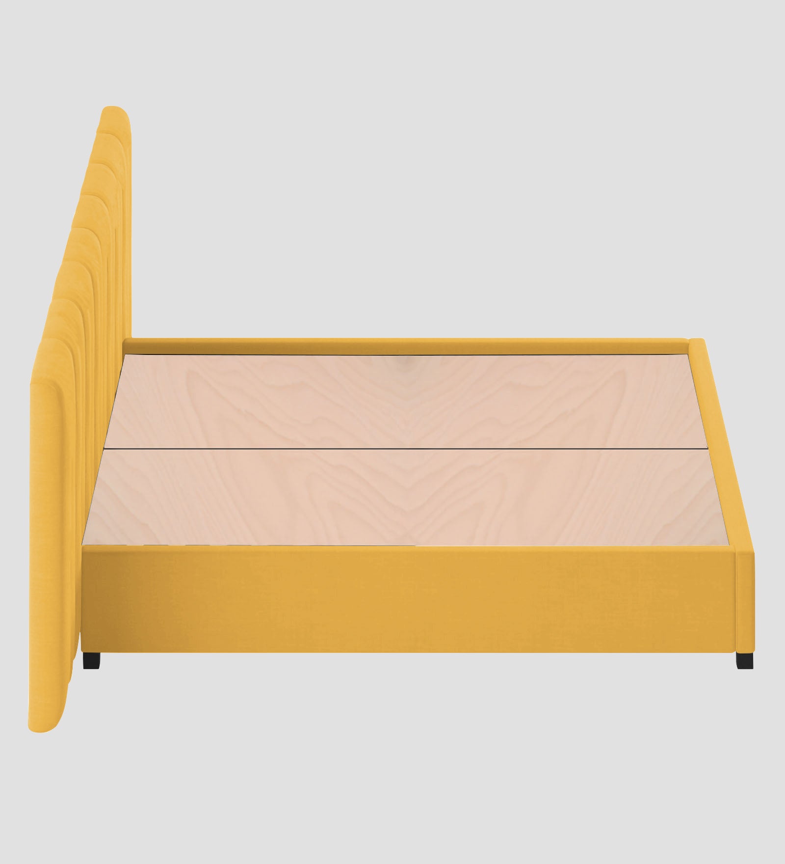 Nora Fabric Queen Size Bed In Bold Yellow Colour With Box Storage - Febonic Living
