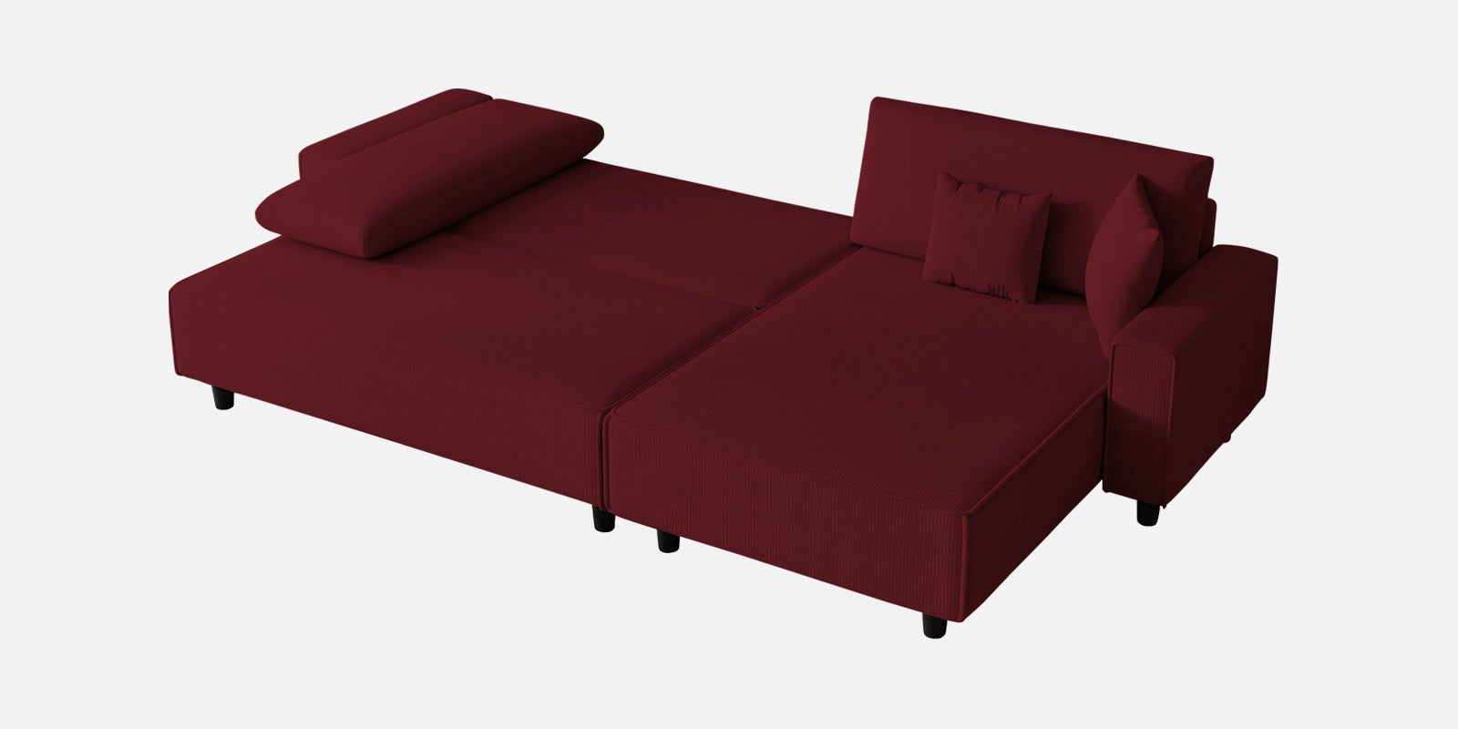 Peach Fabric LHS 6 Seater Sofa Cum Bed With Storage In Blood Maroon Colour - Febonic Living