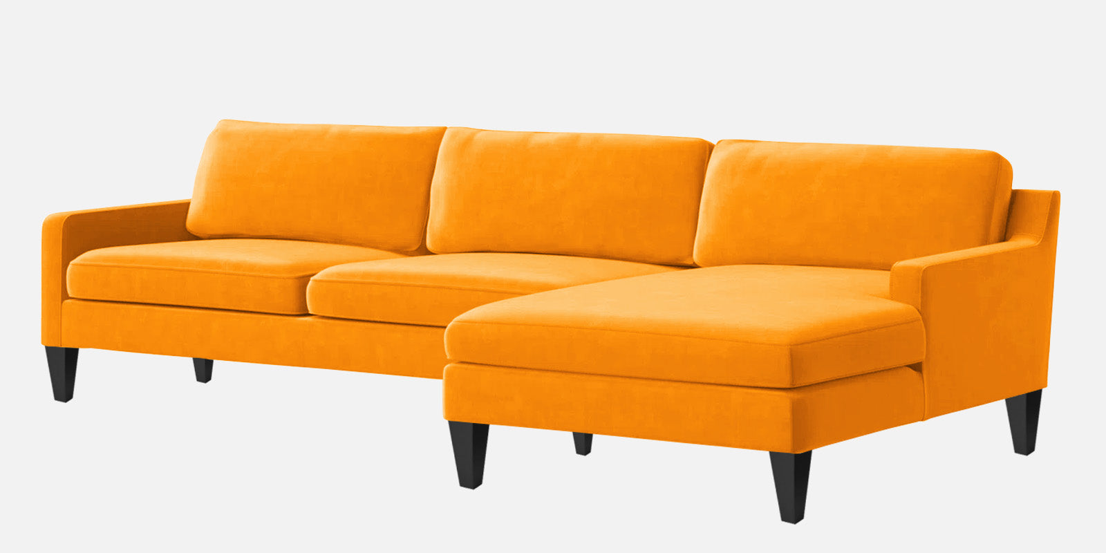 Jones Velvet LHS Sectional Sofa (3+Lounger) In Saffron yellow Colour - Febonic Living