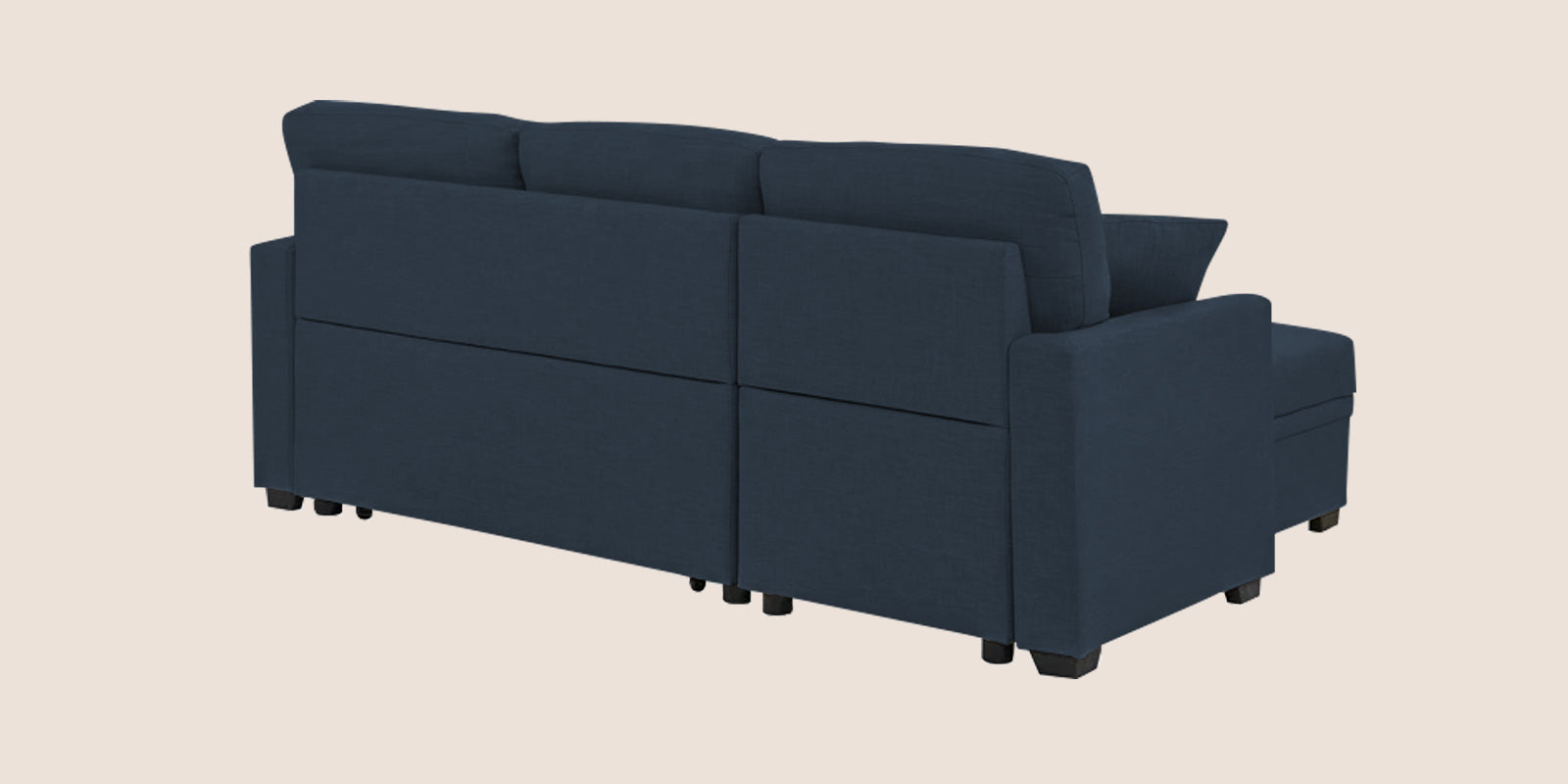 Jody Fabric 3 Seater Pull Out Sofa Cum Bed In Denim Blue Colour With Storage - Febonic Living