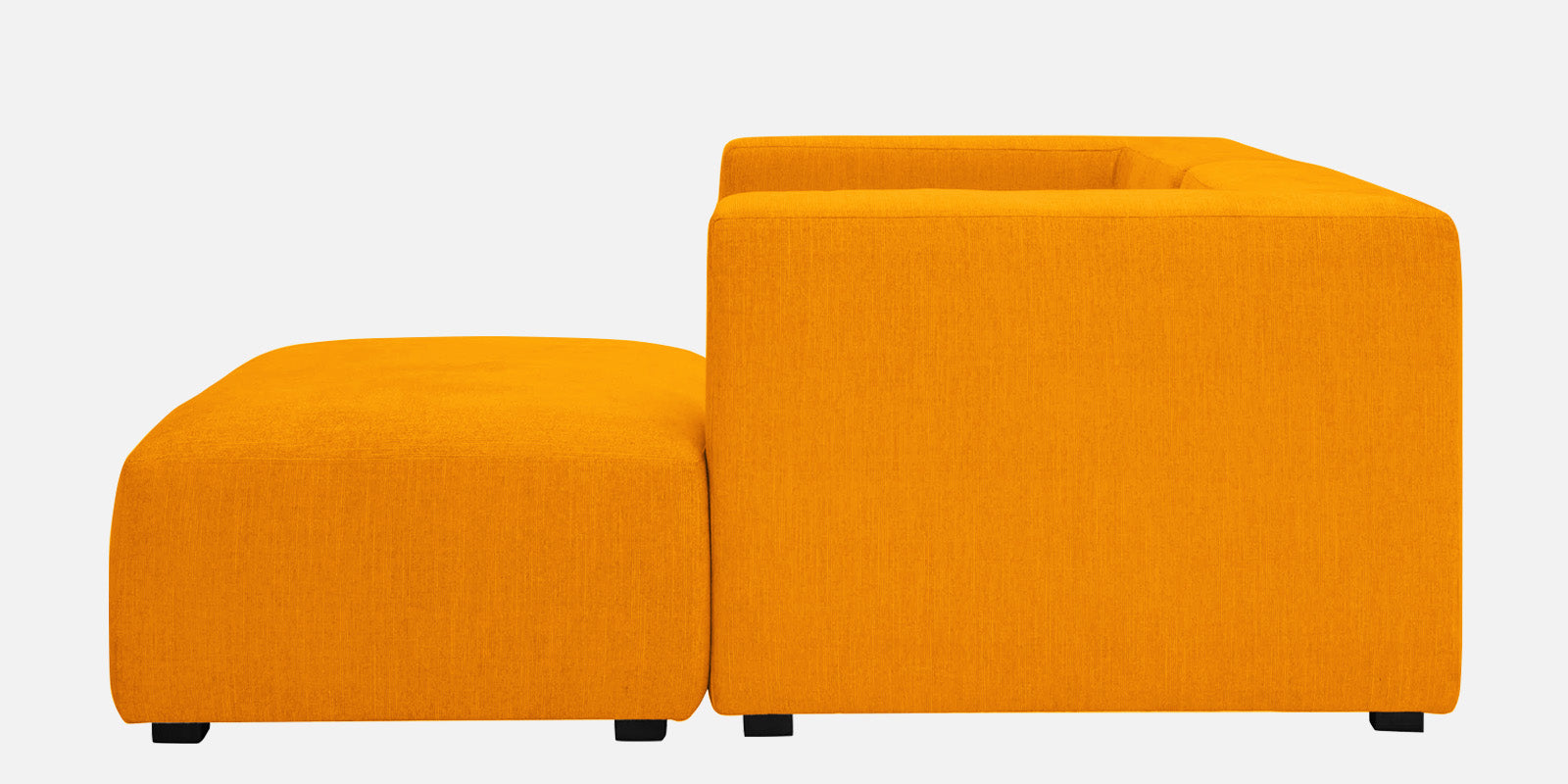 Dora Velvet LHS Sectional Sofa (2+Ottoman Lounger) In Saffron Yellow Colour - Febonic Living