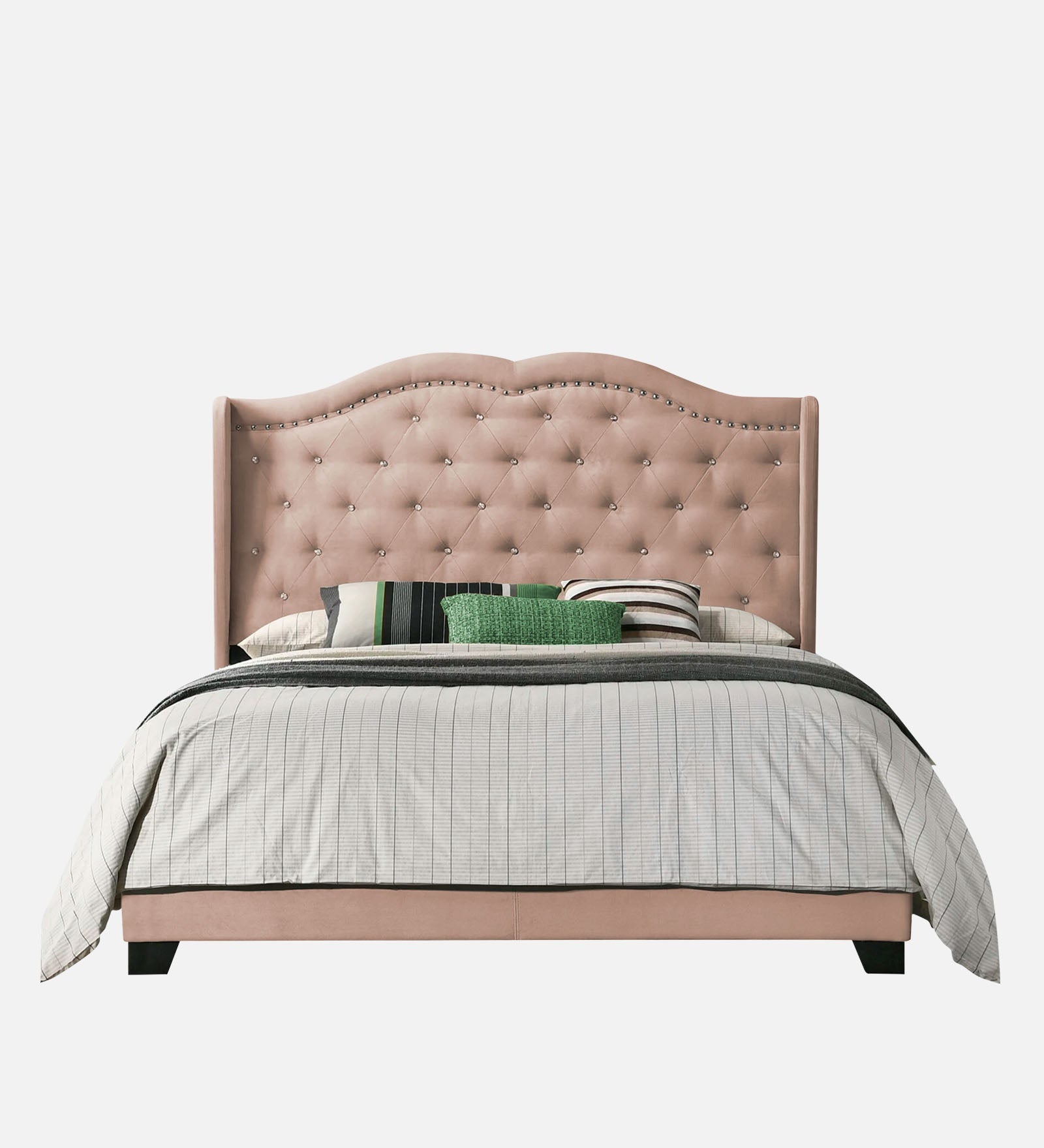 Blake Fabric Queen Size Bed in Olive Beige Colour - Febonic Living