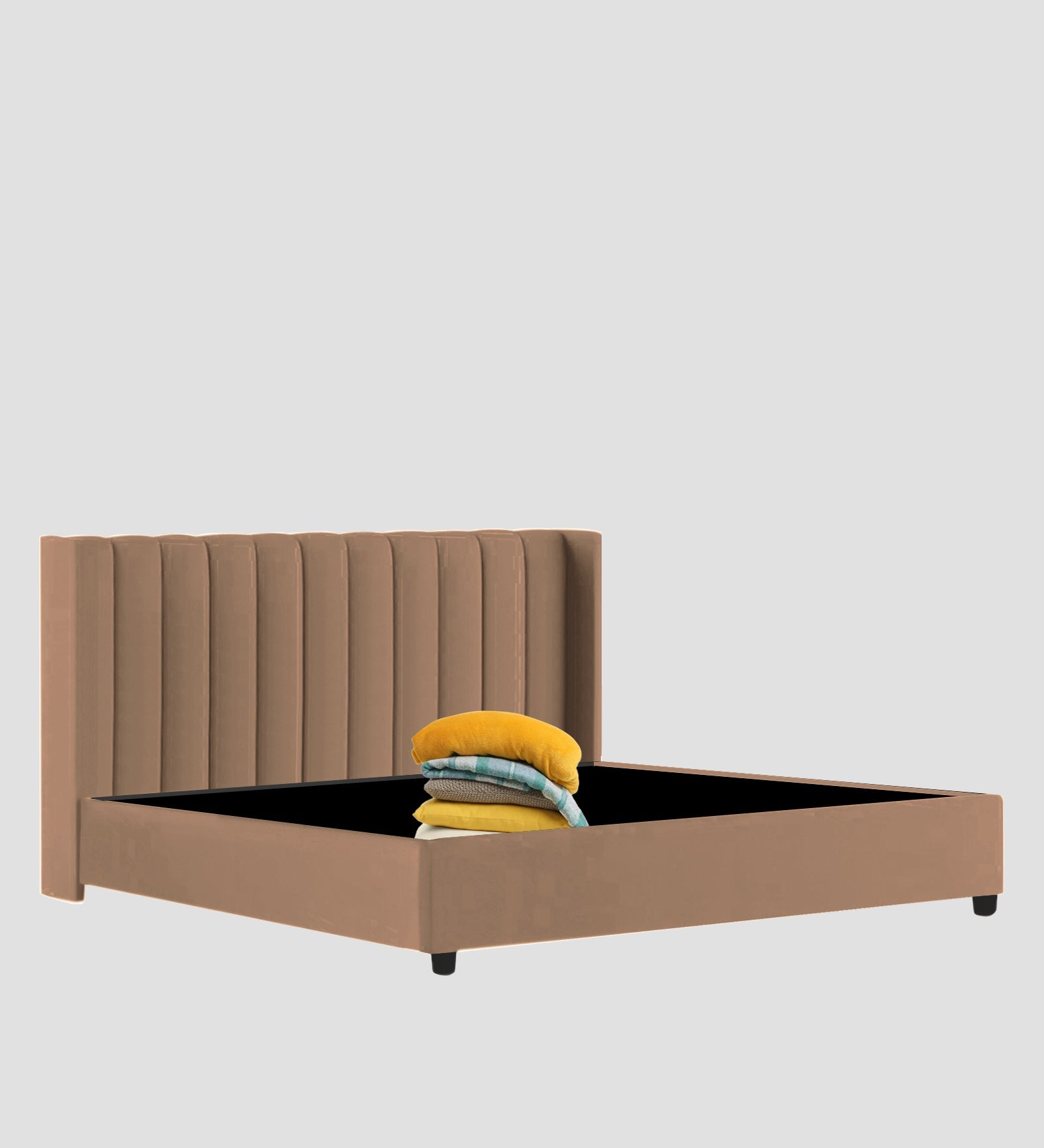 Colina Fabric Queen Size Bed In Cosmic Beige Colour With Box Storage - Febonic Living