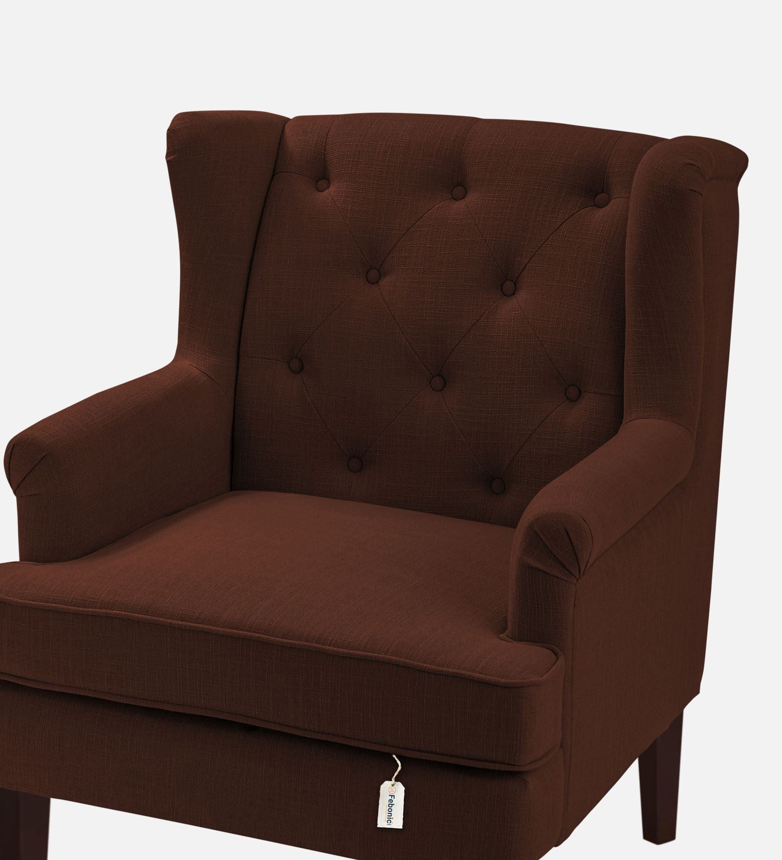 Deyuk Fabric Wing Chair In Coffee Brown Colour - Febonic Living