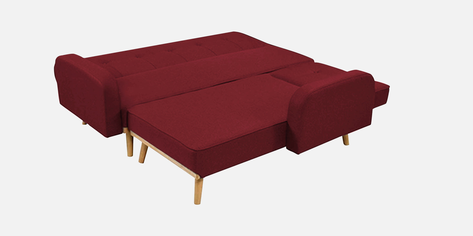 Zuno Fabric RHS Convertible Sofa Cum Bed In Blood Maroon Colour - Febonic Living