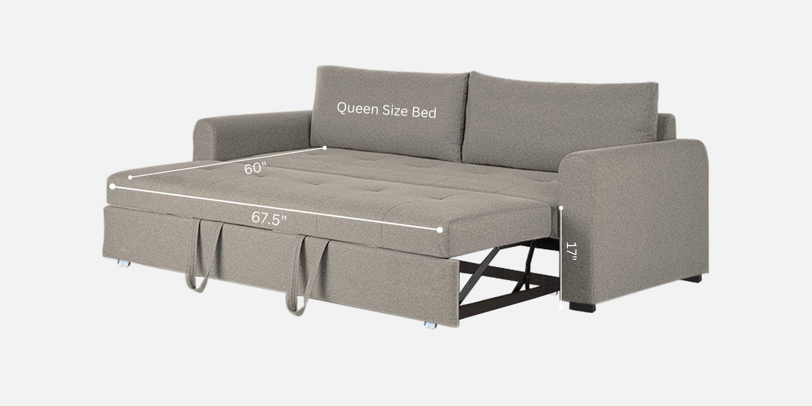 Sigma Fabric 3 Seater Pull Out Sofa Cum Bed In Ash Grey Colour - Febonic Living