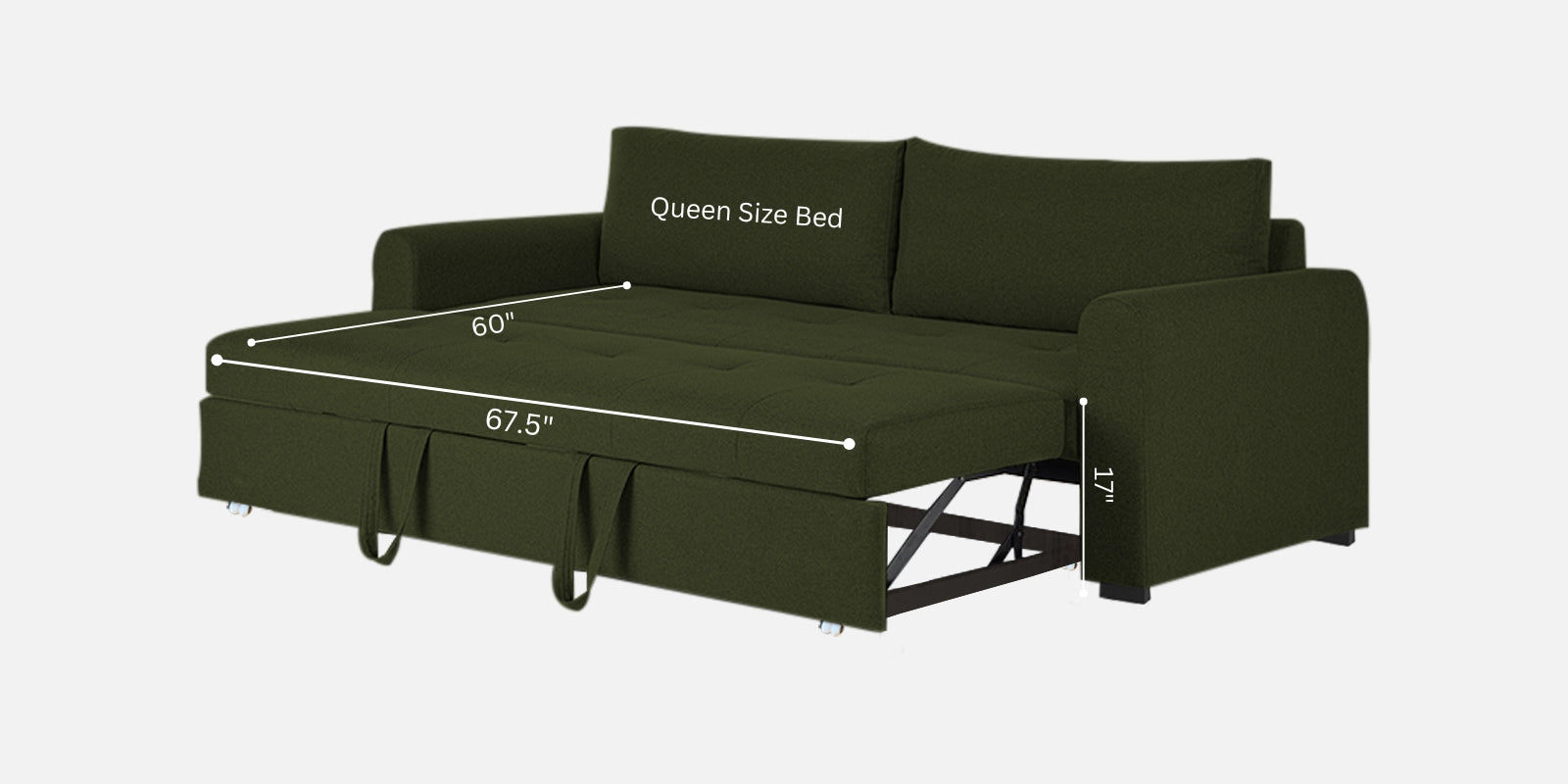 Sigma Fabric 3 Seater Pull Out Sofa Cum Bed In Olive Green Colour - Febonic Living