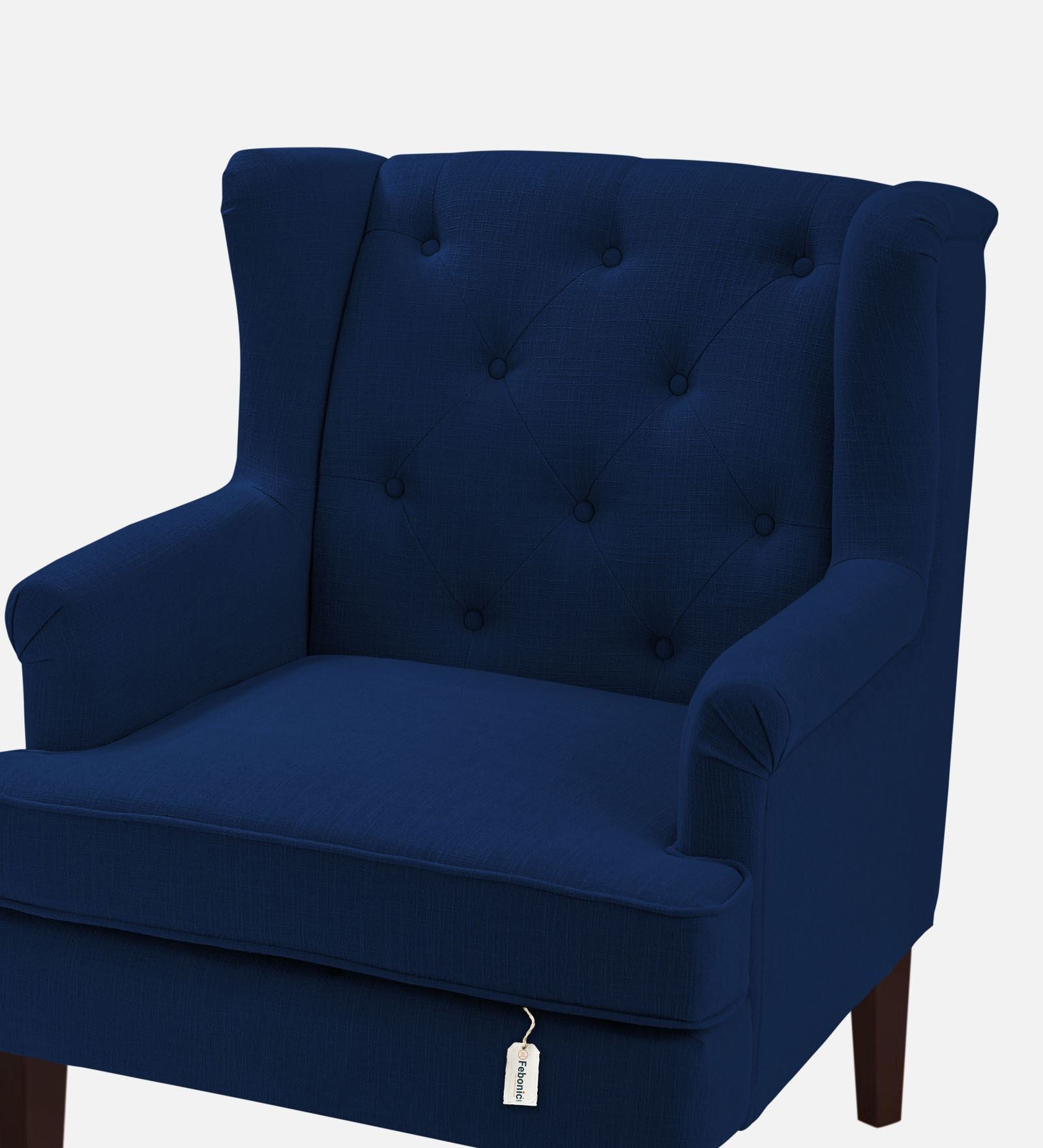 Deyuk Fabric Wing Chair In Royal Blue Colour - Febonic Living
