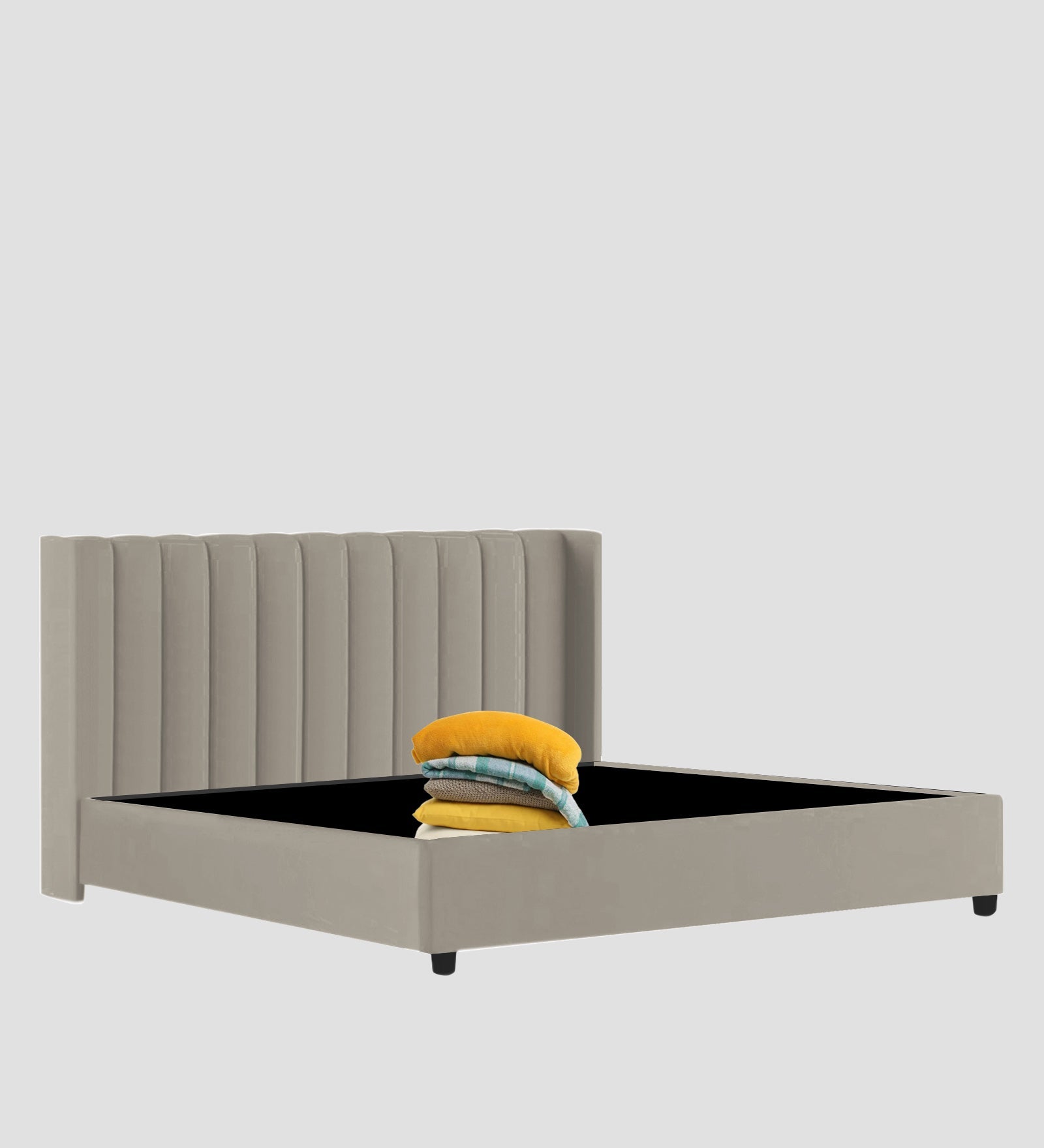 Colina Fabric Queen Size Bed In Ash Grey Colour With Box Storage - Febonic Living