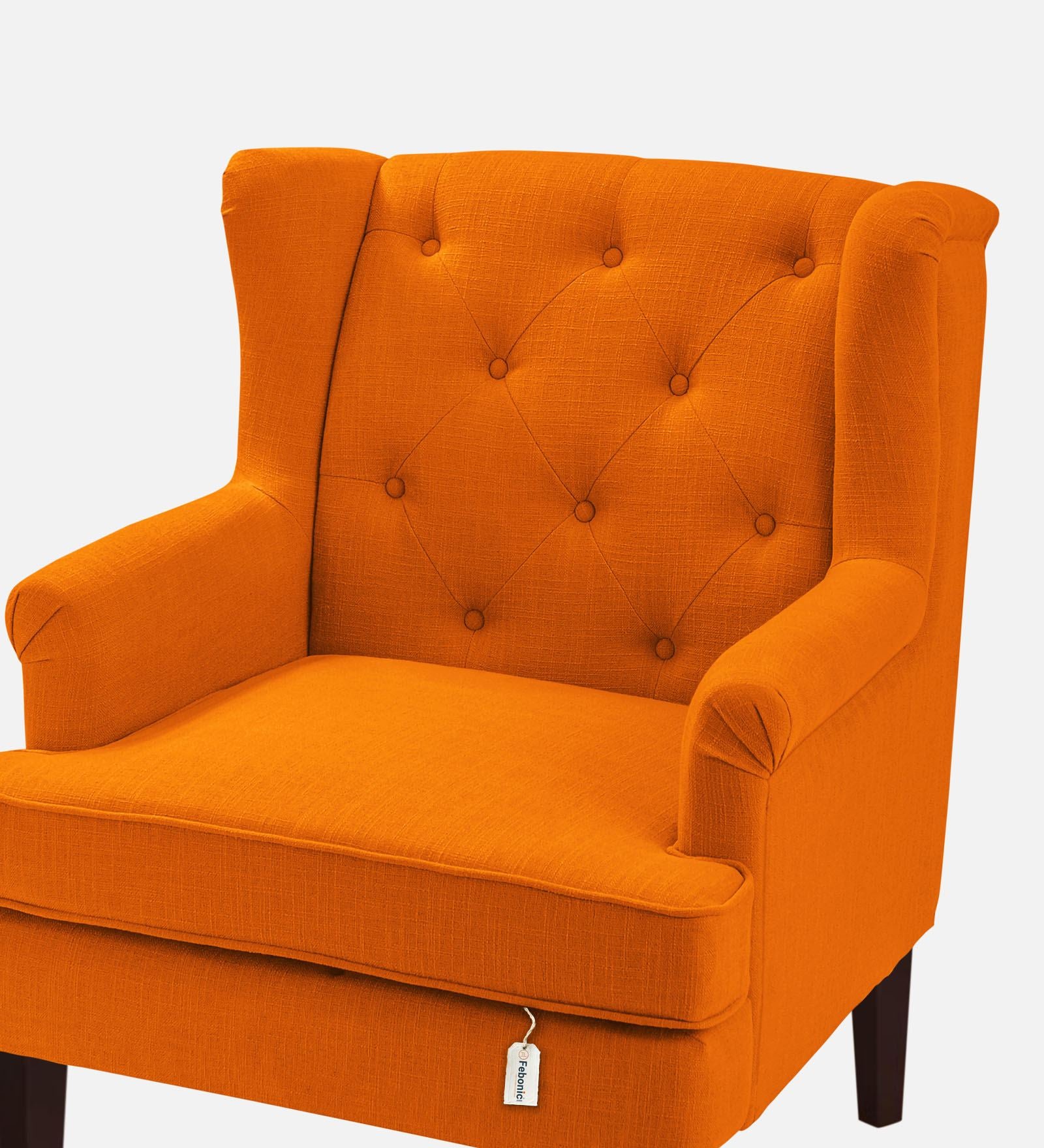 Deyuk Fabric Wing Chair In Vivid Orange Colour - Febonic Living