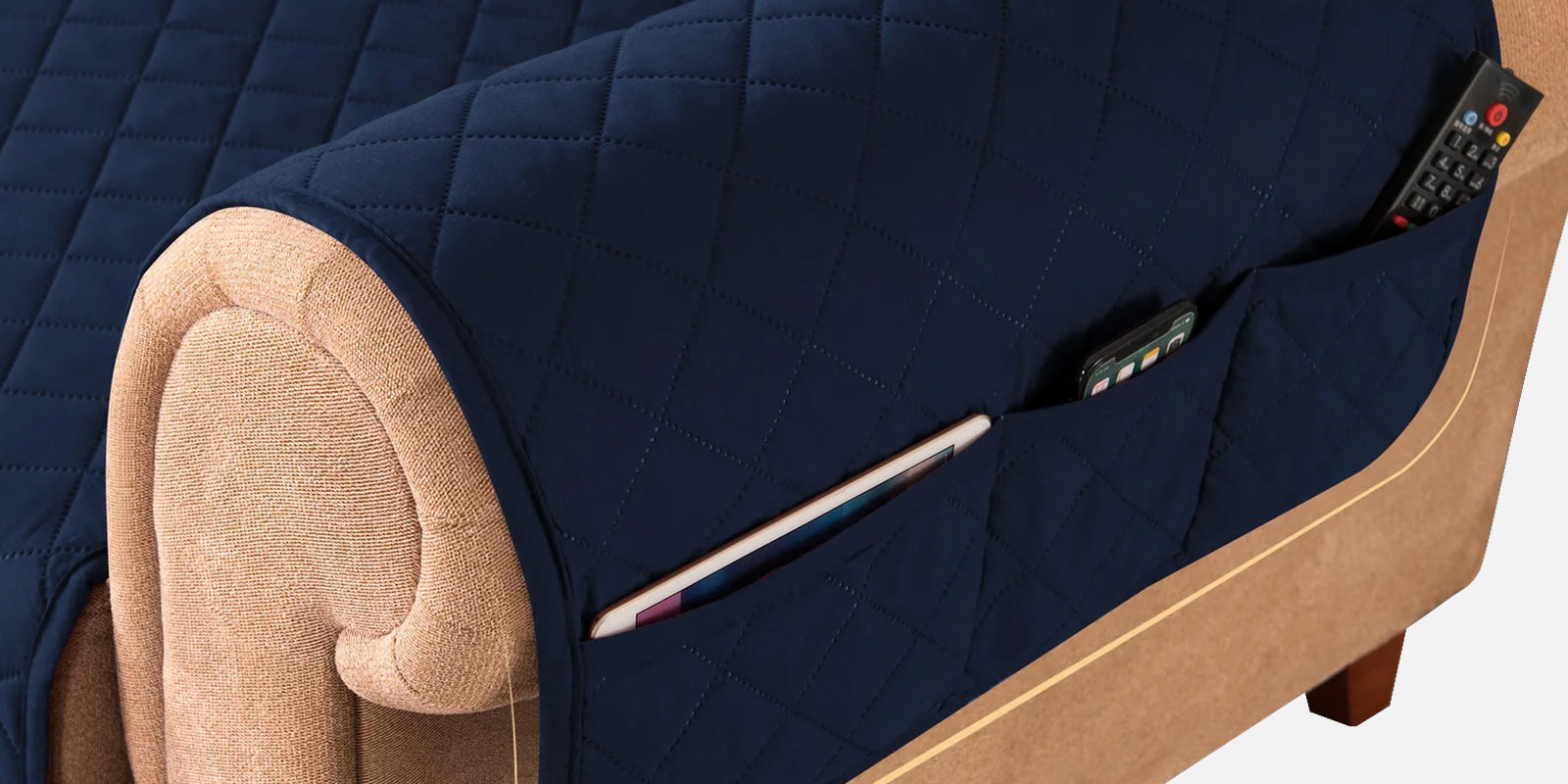 Bunny Velvet 3 Seater Quilted Sofa Cover in Navy Blue Colour - Febonic Living