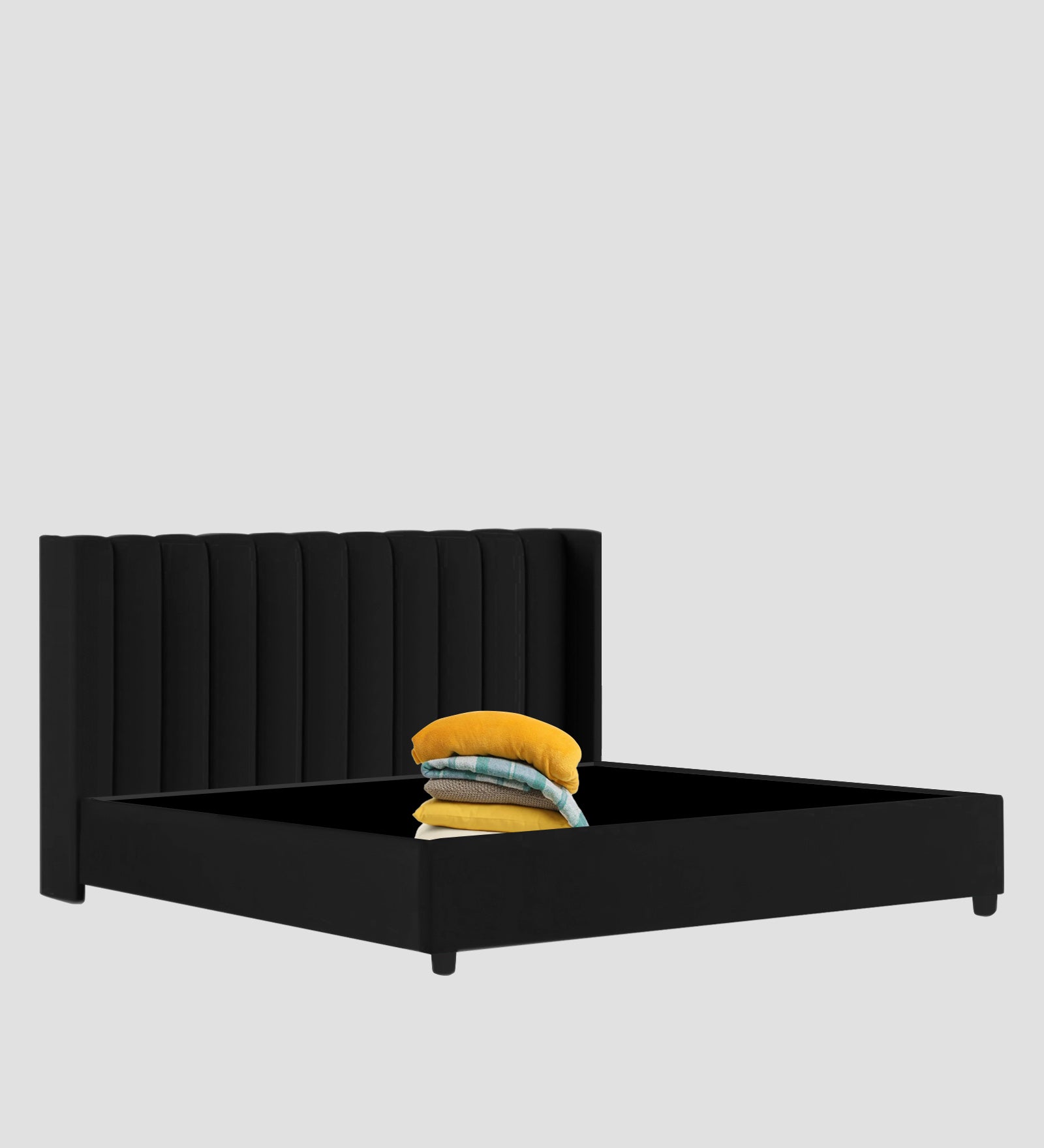 Colina Fabric Upholstered King Size Bed In Zed Black Colour With Box Storage - Febonic Living