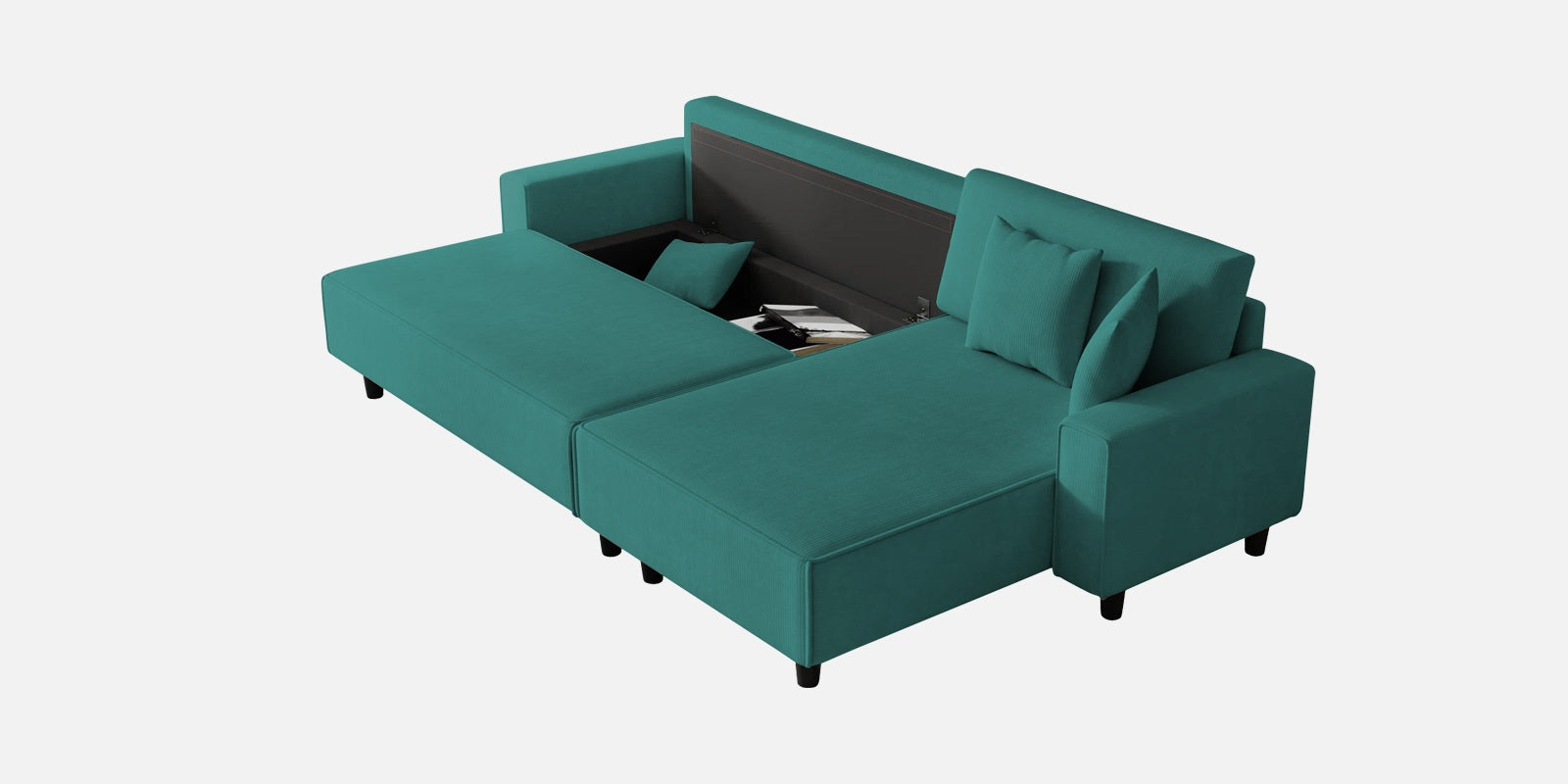 Peach Fabric LHS 6 Seater Sofa Cum Bed With Storage In Sea Green Colour - Febonic Living