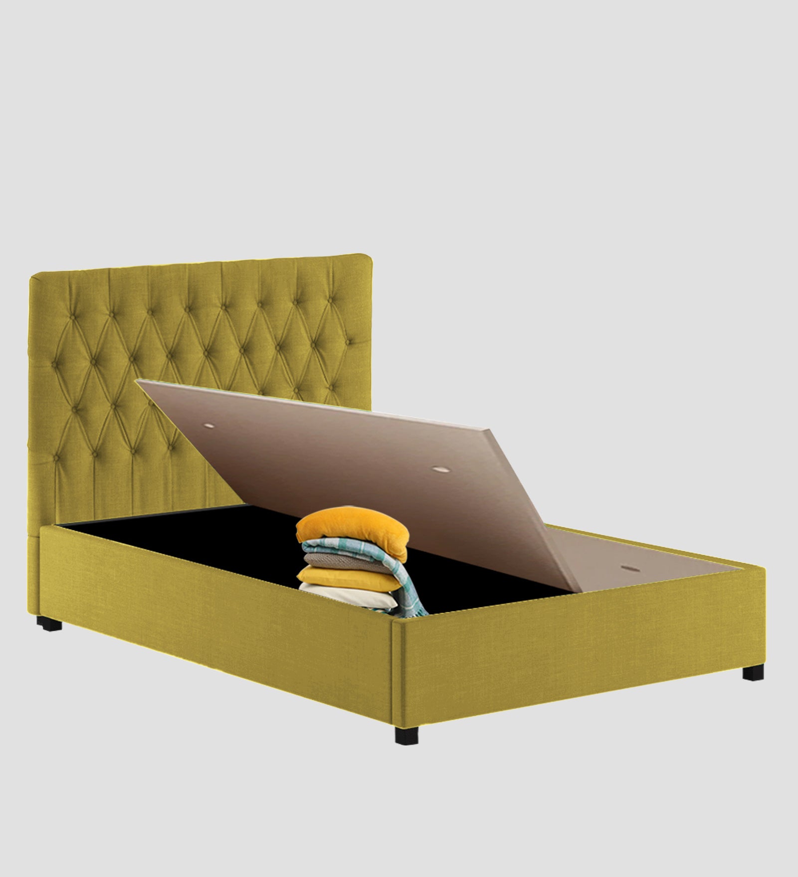 Isko Fabric King Size Bed In Parrot Green Colour With Storage Box - Febonic Living