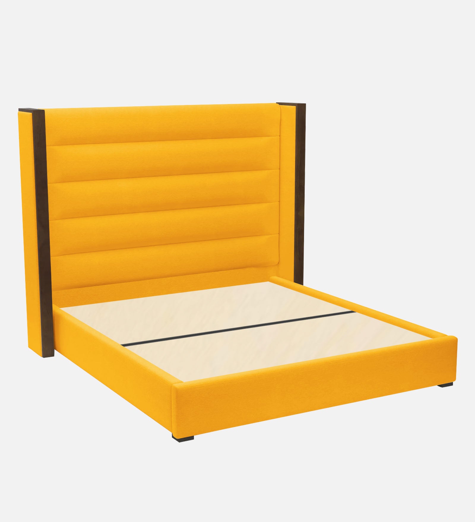 Sunny Fabric Queen Size Bed In Bold Yellow Colour - Febonic Living