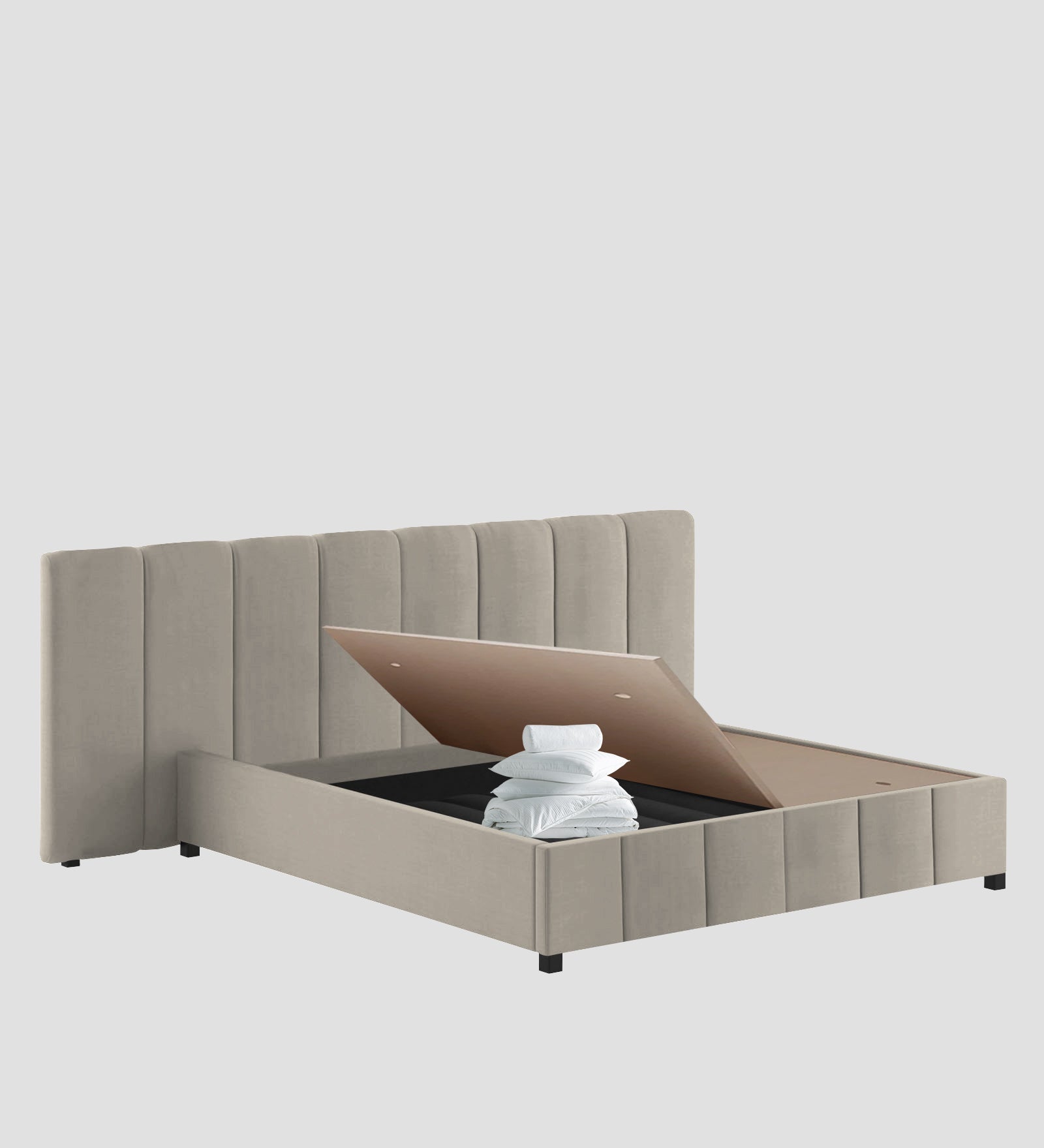 Nora Fabric Queen Size Bed In Ash Grey Colour With Box Storage