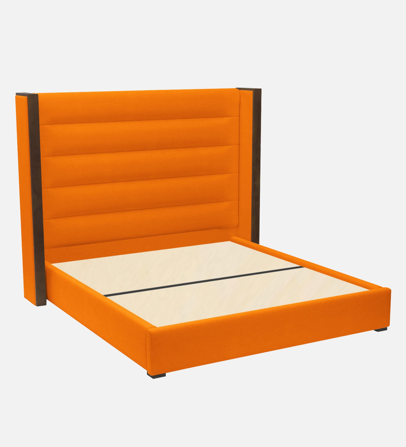 Sunny Fabric Queen Size Bed In Vivid Orange Colour - Febonic Living