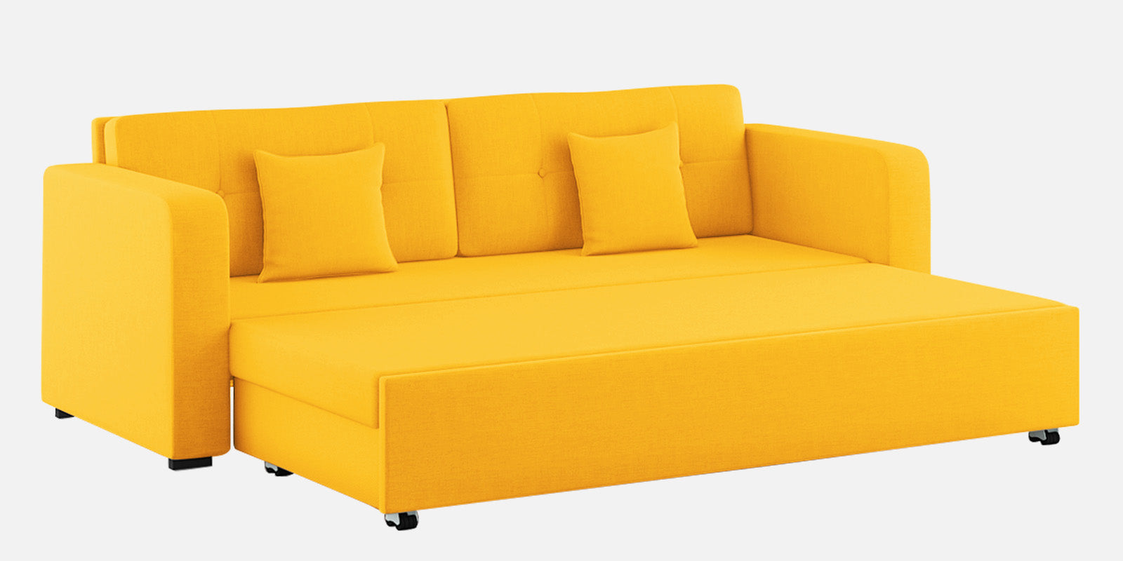 Rocky Fabric 3 Seater Pull Out Sofa Cum Bed In Bold Yellow Colour With Storage - Febonic Living