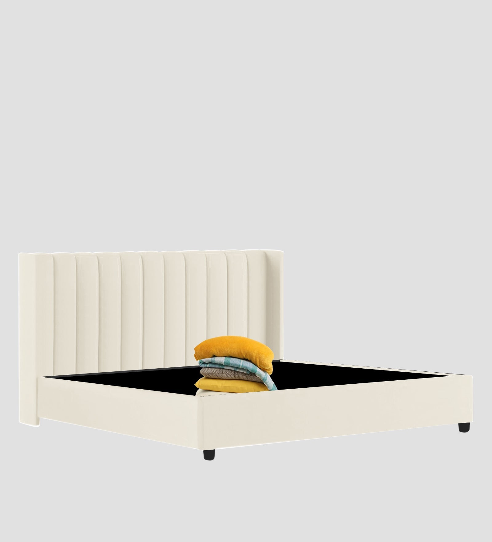 Colina Fabric Queen Size Bed In Ivory Cream Colour With Box Storage - Febonic Living