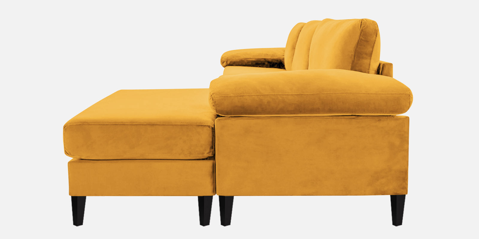 Vegas Velvet LHS Sectional Sofa (3+Lounger) In Turmeric yellow Colour - Febonic Living