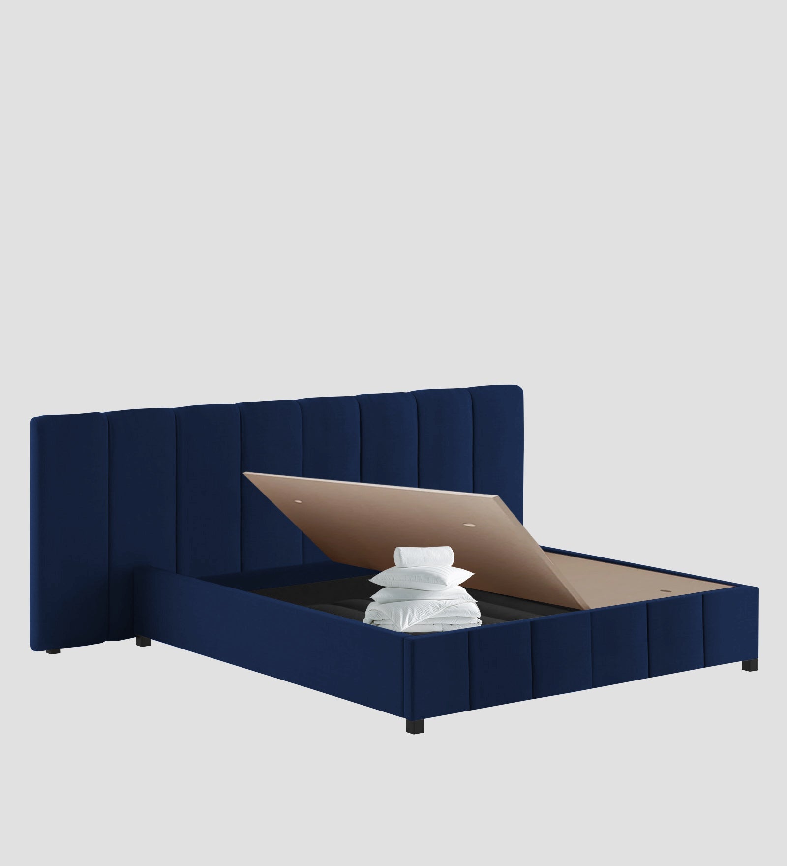 Nora Fabric Queen Size Bed In Royal Blue Colour With Box Storage - Febonic Living