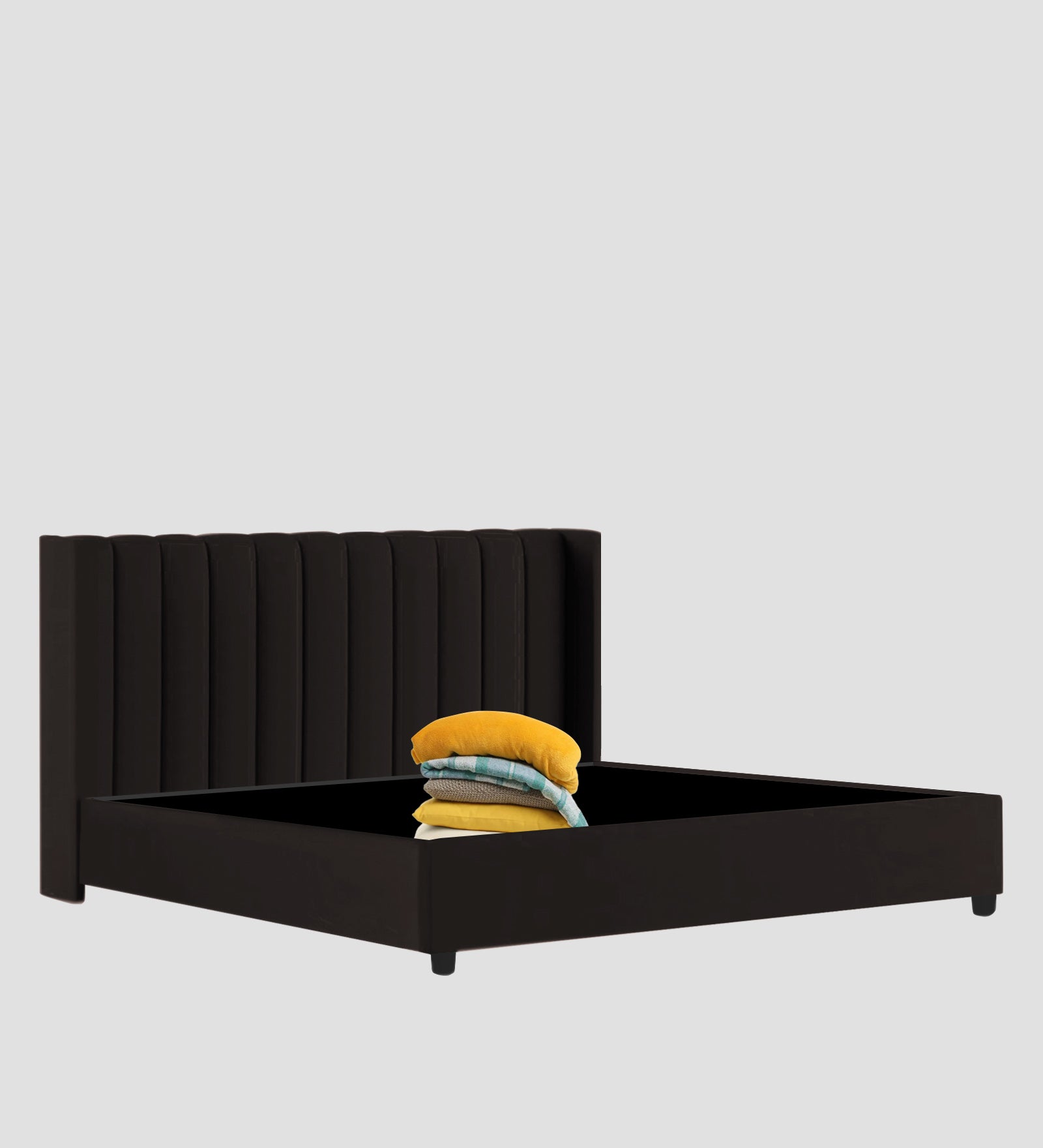Colina Fabric Queen Size Bed In Cara Brown Colour With Box Storage - Febonic Living