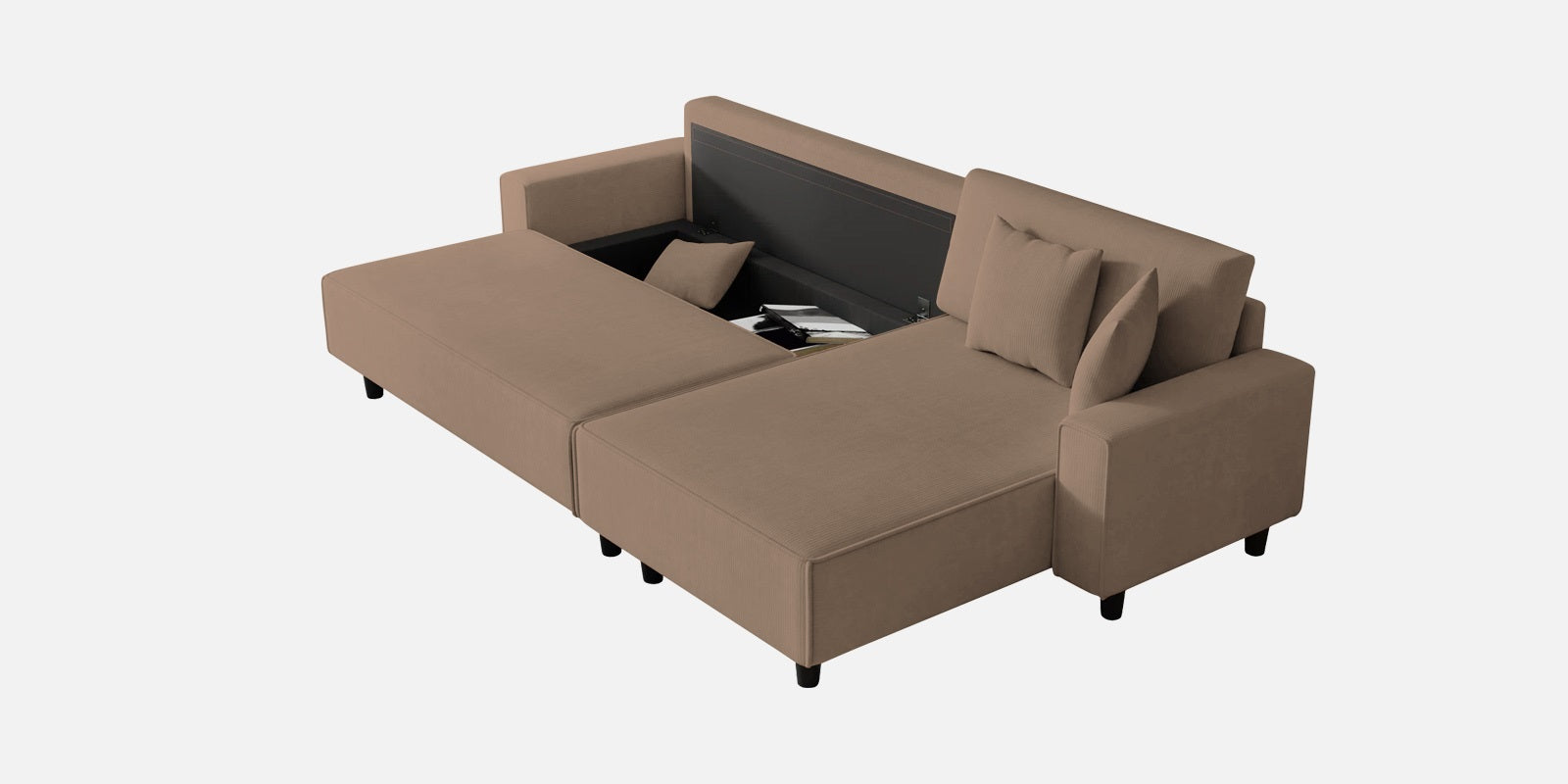 Peach Fabric LHS 6 Seater Sofa Cum Bed With Storage In Cookie Beige Colour - Febonic Living