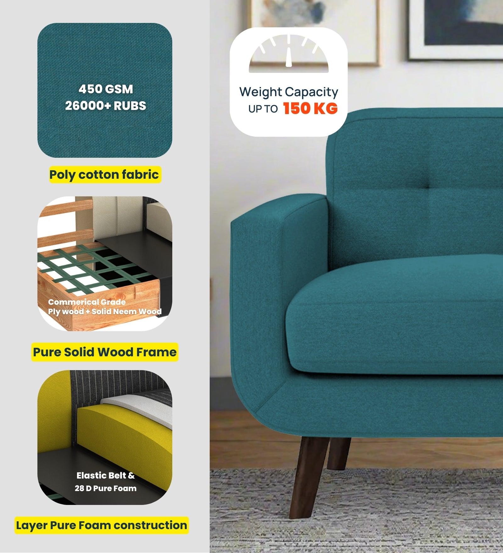 Marsela Fabric 1 Seater Sofa In Hazel Beige Colour - Febonic Living