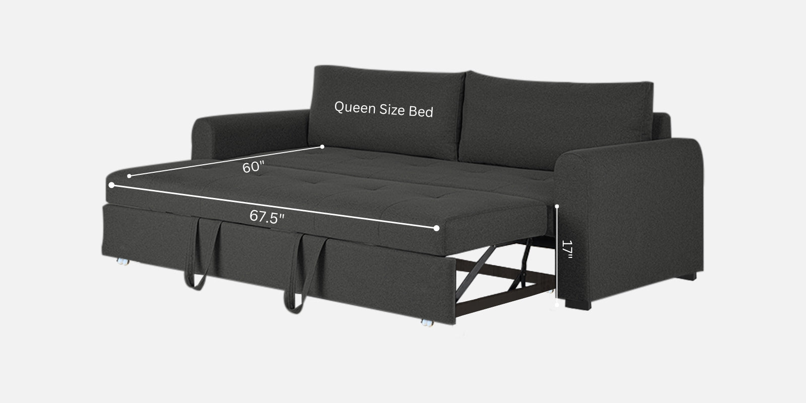 Sigma Fabric 3 Seater Pull Out Sofa Cum Bed In Charcoal Grey Colour - Febonic Living
