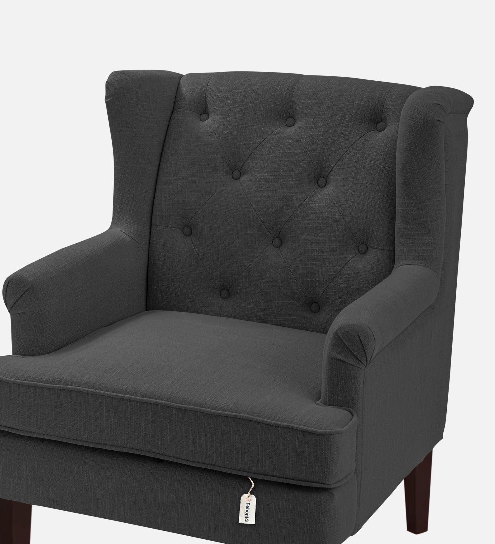 Deyuk Fabric Wing Chair In Charcoal Grey Colour - Febonic Living