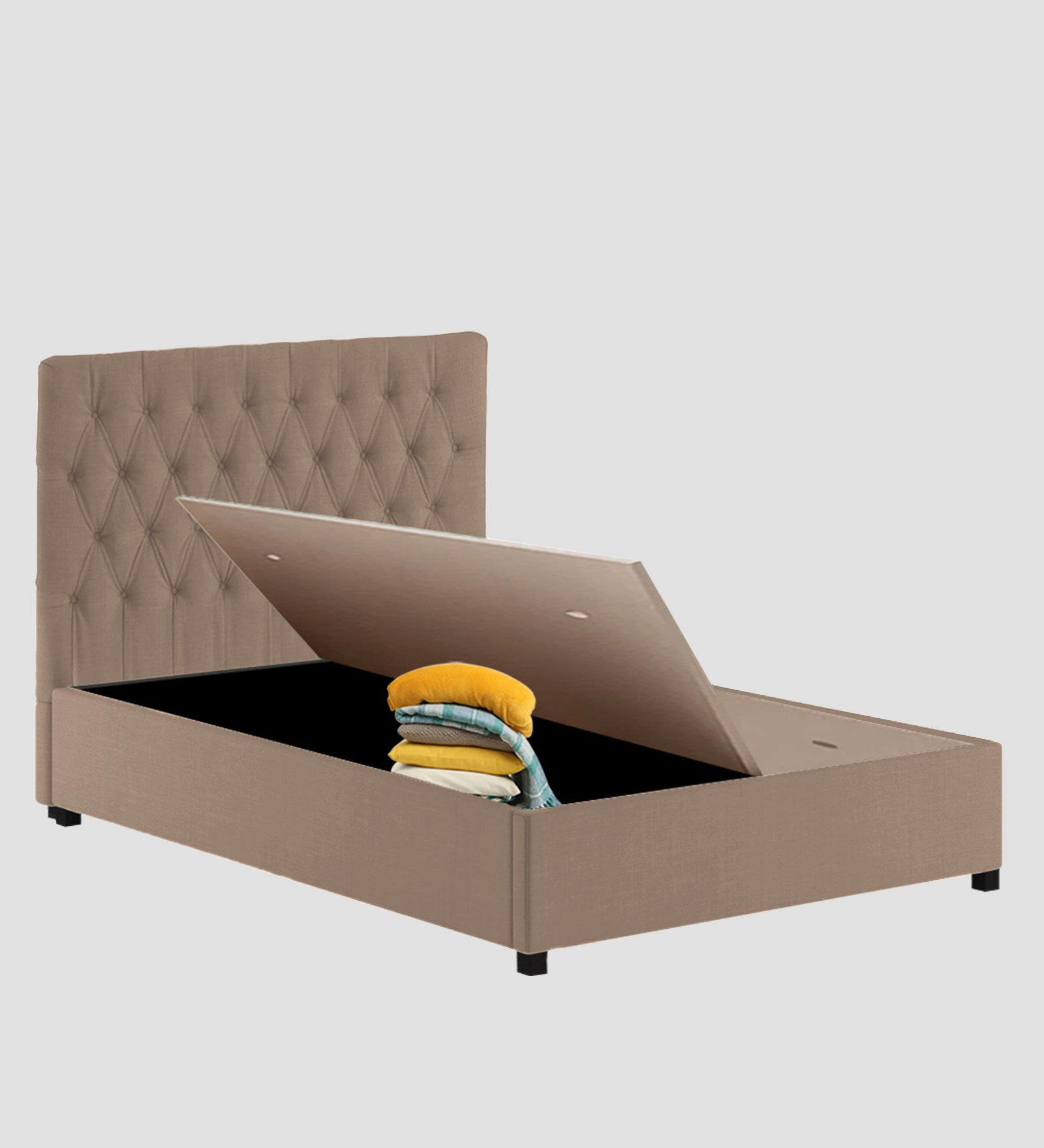 Isko Fabric King Size Bed In Cookie Beige Colour With Storage Box - Febonic Living