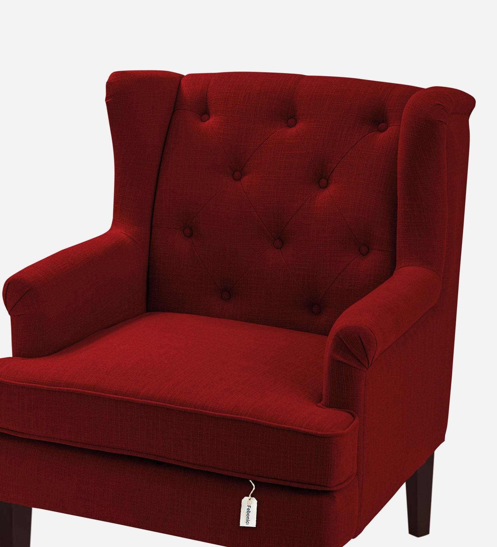 Deyuk Fabric Wing Chair In Blood Maroon Colour - Febonic Living