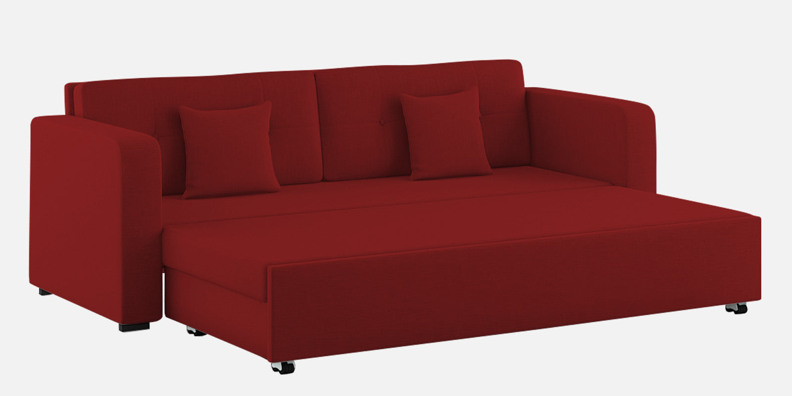 Rocky Fabric 3 Seater Pull Out Sofa Cum Bed In Blood Maroon Colour With Storage - Febonic Living