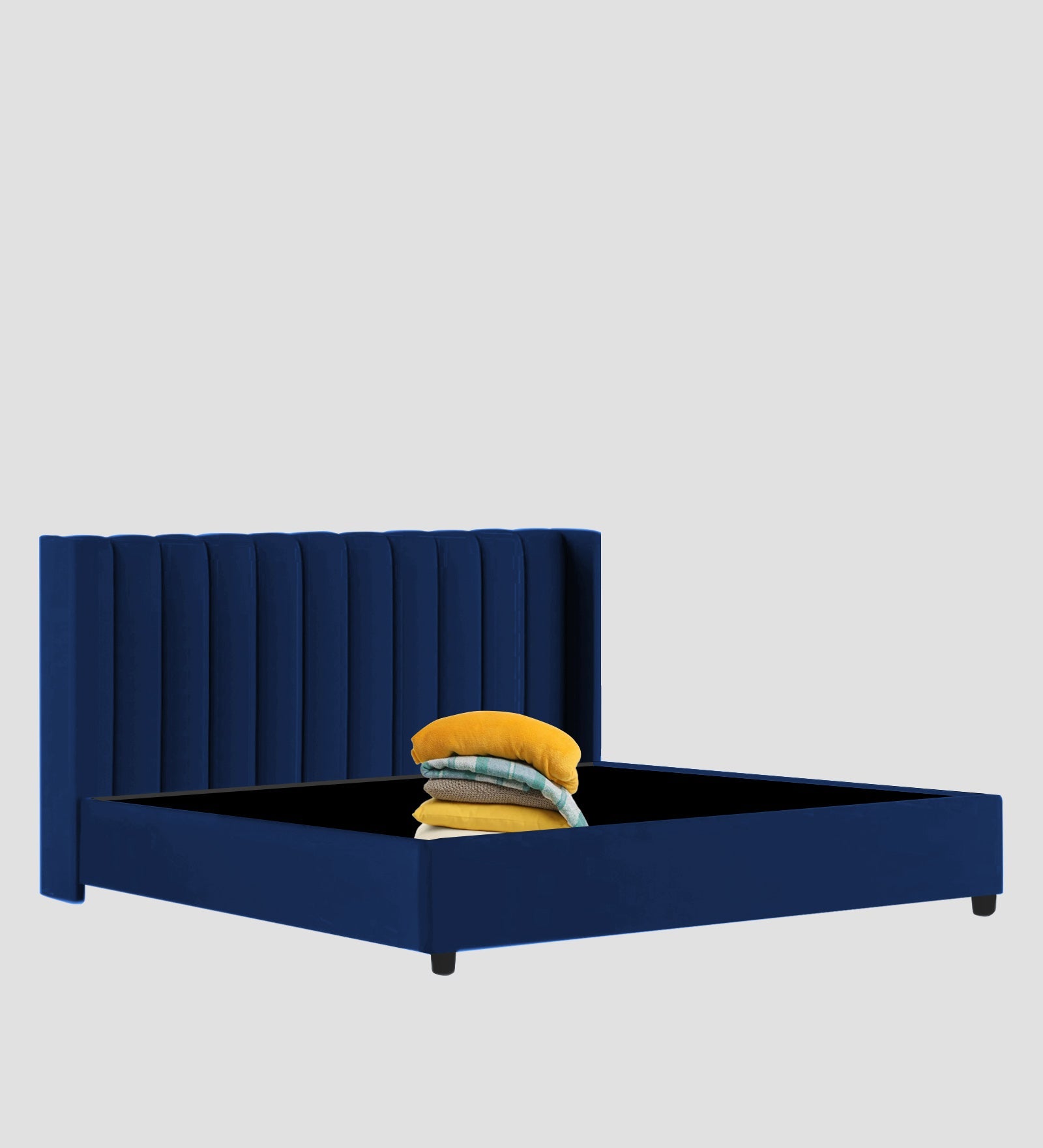 Colina Fabric Queen Size Bed In Royal Blue Colour With Box Storage - Febonic Living