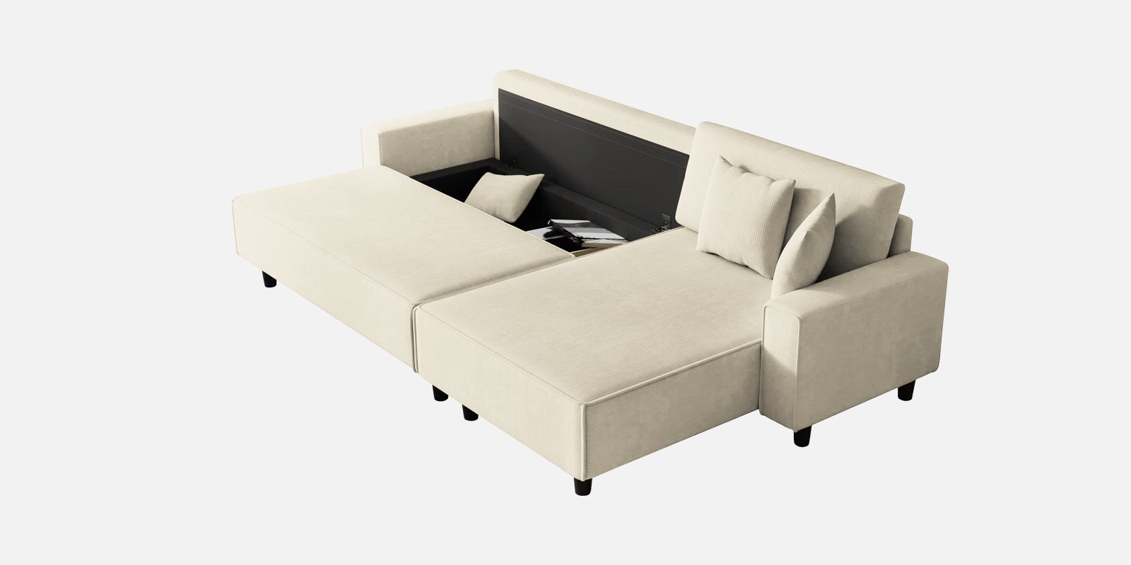 Peach Fabric LHS 6 Seater Sofa Cum Bed With Storage In Ivory Cream Colour - Febonic Living