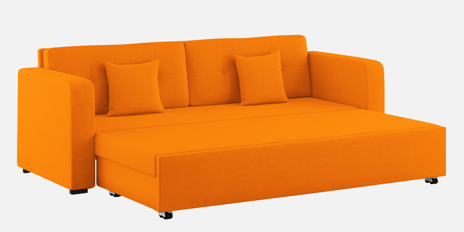 Rocky Fabric 3 Seater Pull Out Sofa Cum Bed In Vivid Orange Colour With Storage - Febonic Living